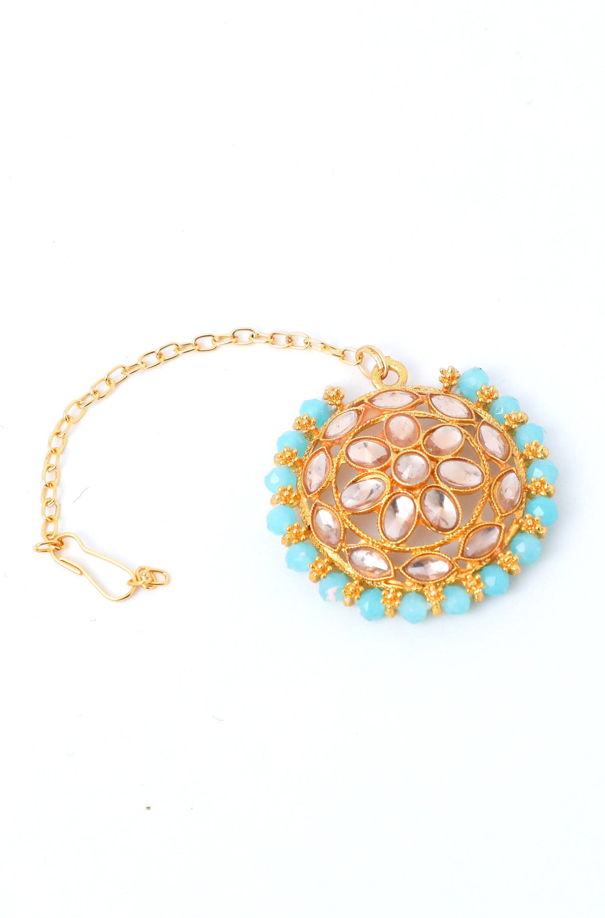 VOJ Gold Plated Blue Beads Kundan Choker Jewellery Set With Mang Tikka - Grab2buy