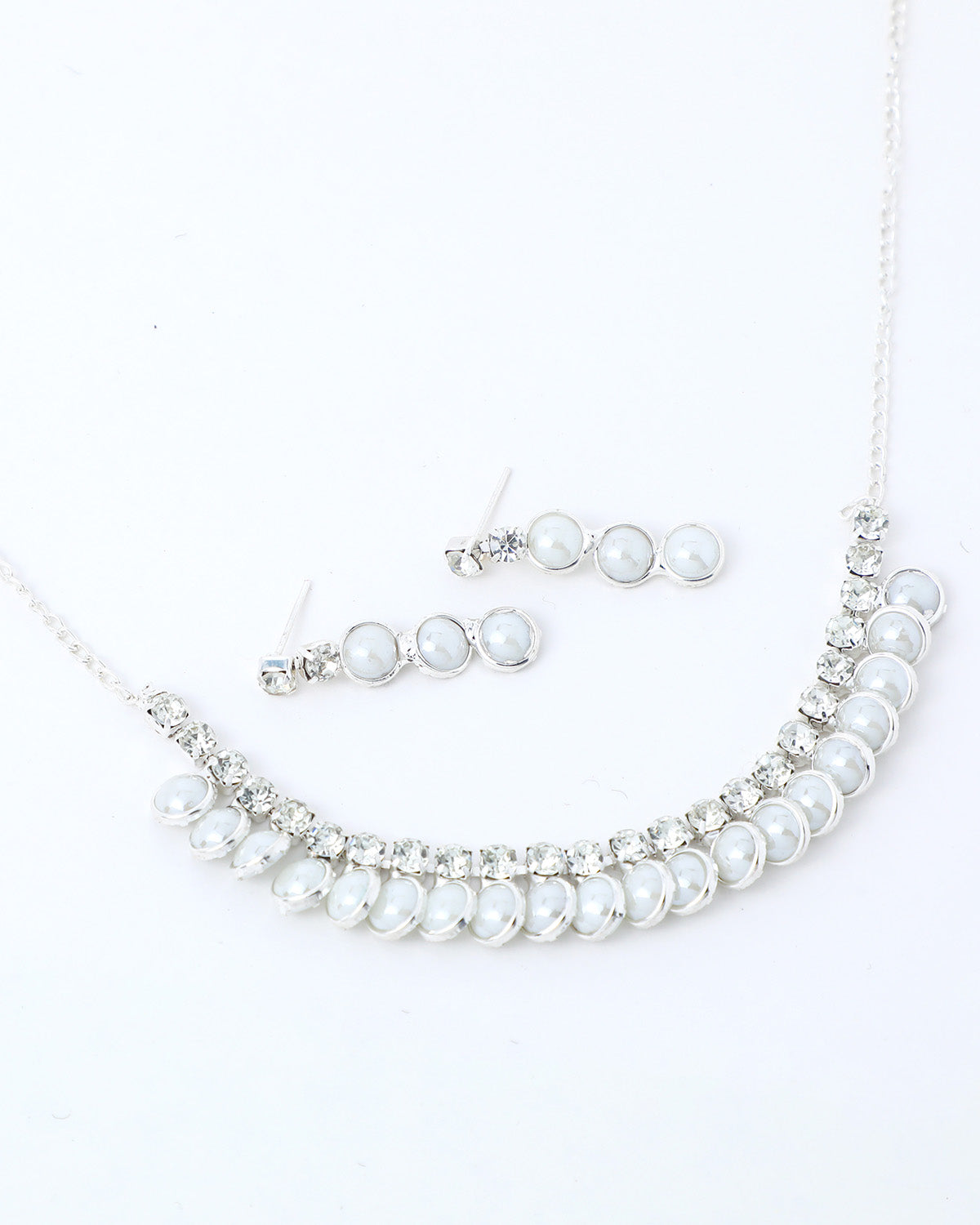 VOJ Silver Plated White Pearl Studded Choker Jewellery Set - Grab2buy