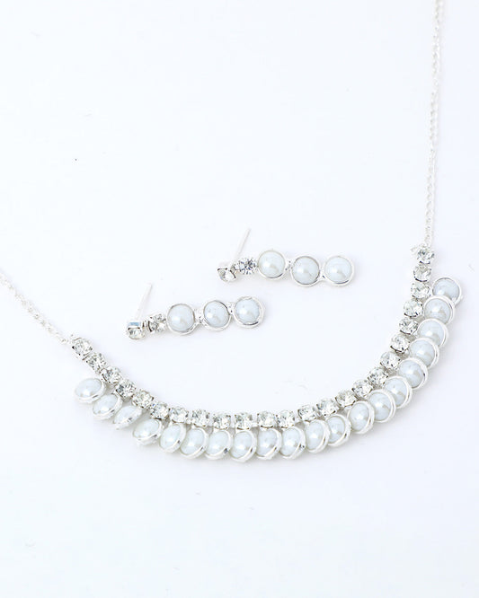 VOJ Silver Plated White Pearl Studded Choker Jewellery Set - Grab2buy