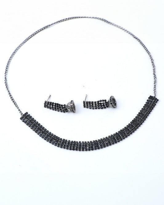 VOJ Black Stone Studded Choker Jewellery Set - Grab2buy
