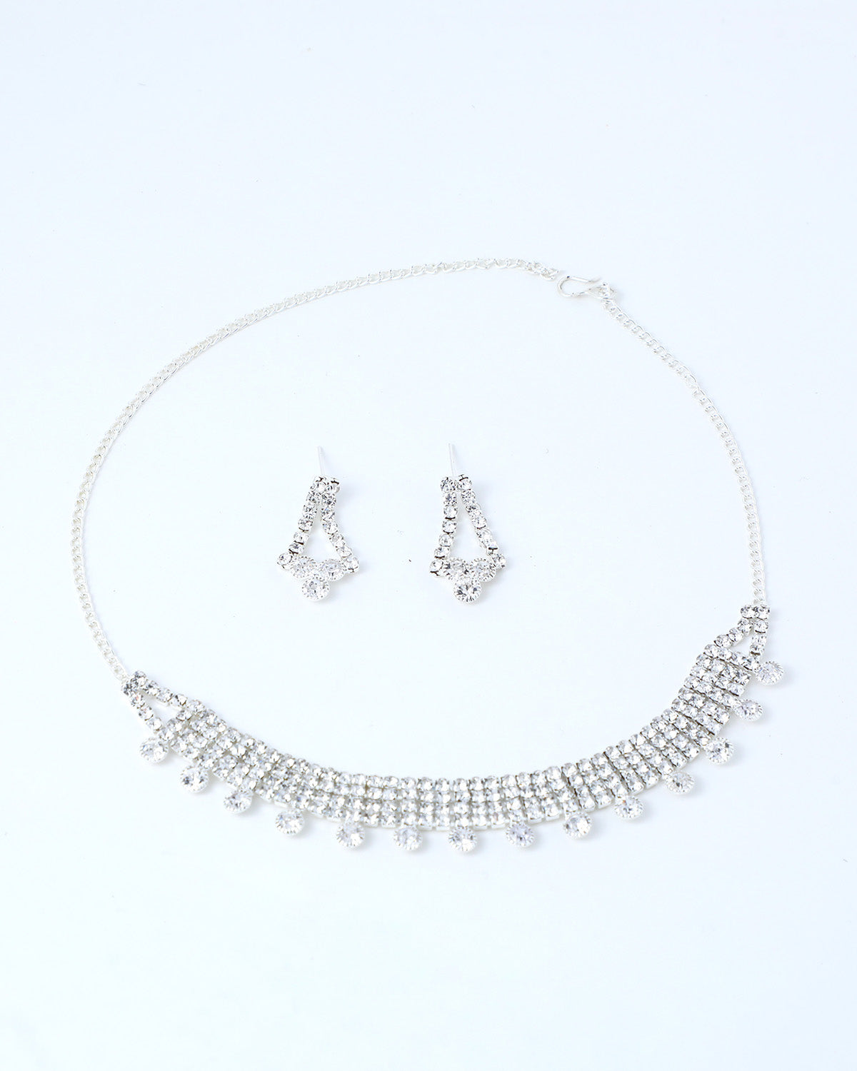 VOJ Silver Plated Stone Studded Choker Necklace And Earrings Set - Grab2buy