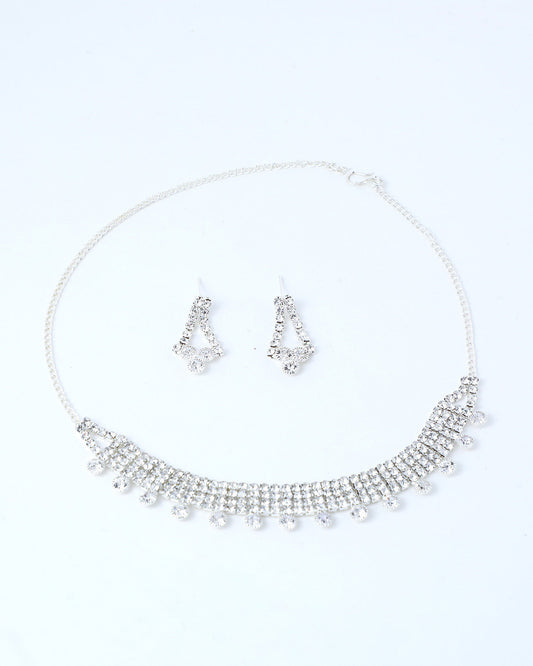VOJ Silver Plated Stone Studded Choker Necklace And Earrings Set - Grab2buy