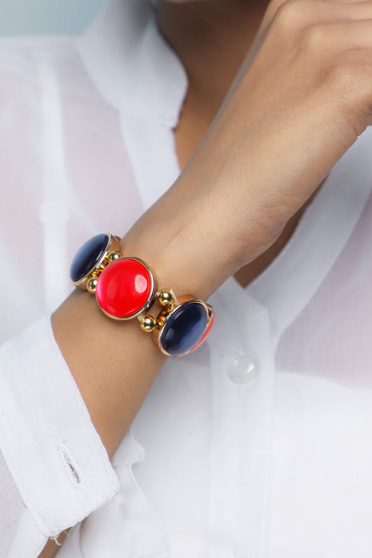 VOJ Gold-Polished With Multi Colored Stone Studded Wraparound Bracelet - VOJ (Valley Of Jewellery)