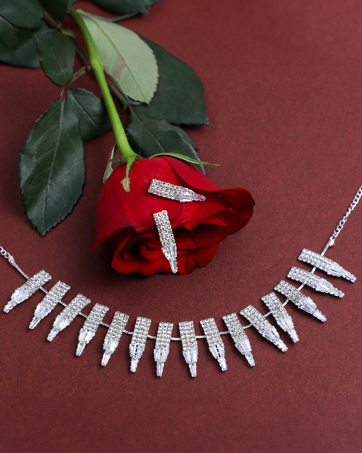 VOJ Silver Plated Stone Studded Necklace And Earring Set - Grab2buy