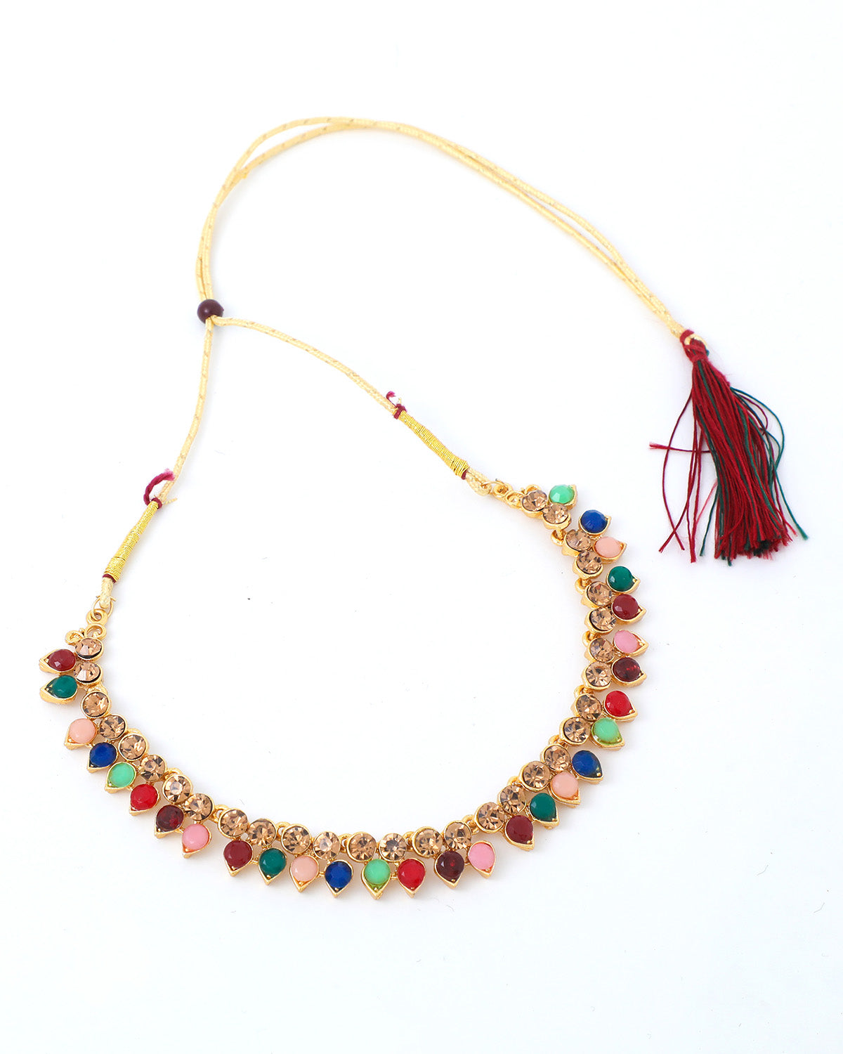 VOJ Gold Plated Multi Colored Stone Studded Choker Necklace And Earring Set - Grab2buy