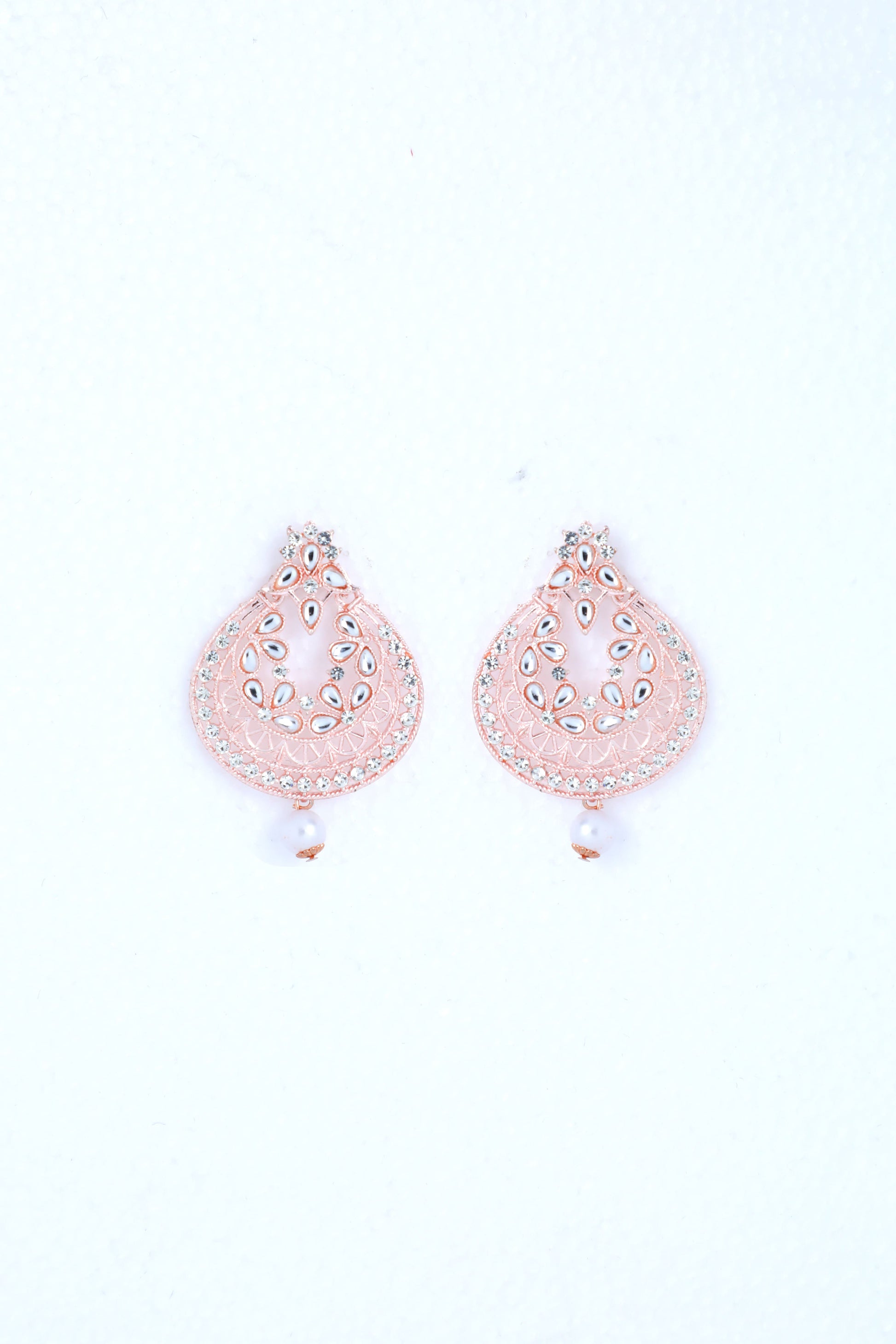 VOJ Gold Plated With White Pearl And Stone Studded Earring With Mang Tikka Set - Grab2buy