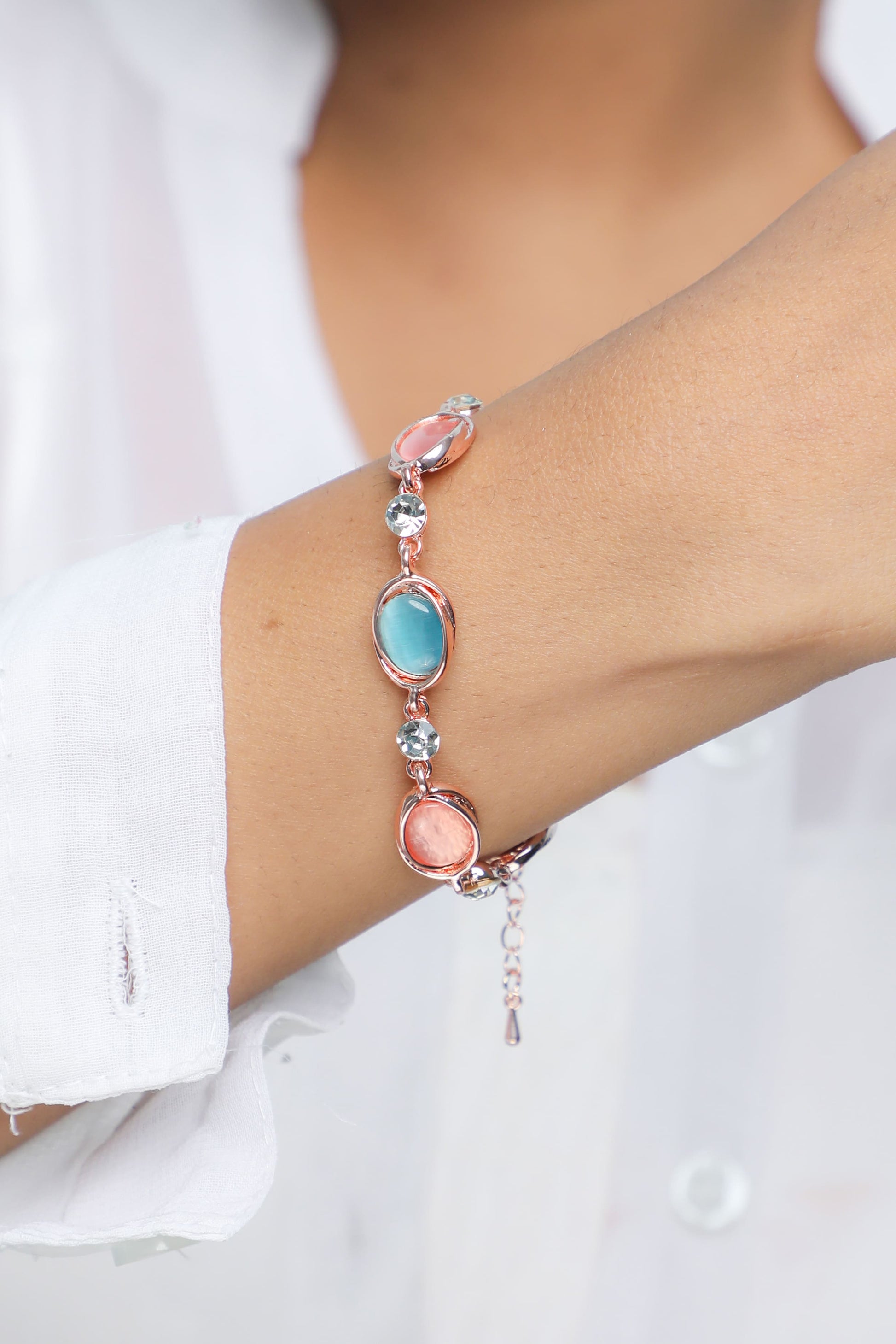 VOJ Gold-Polished Multi Colored Stone Studded Charm Bracelet | Grab2Buy