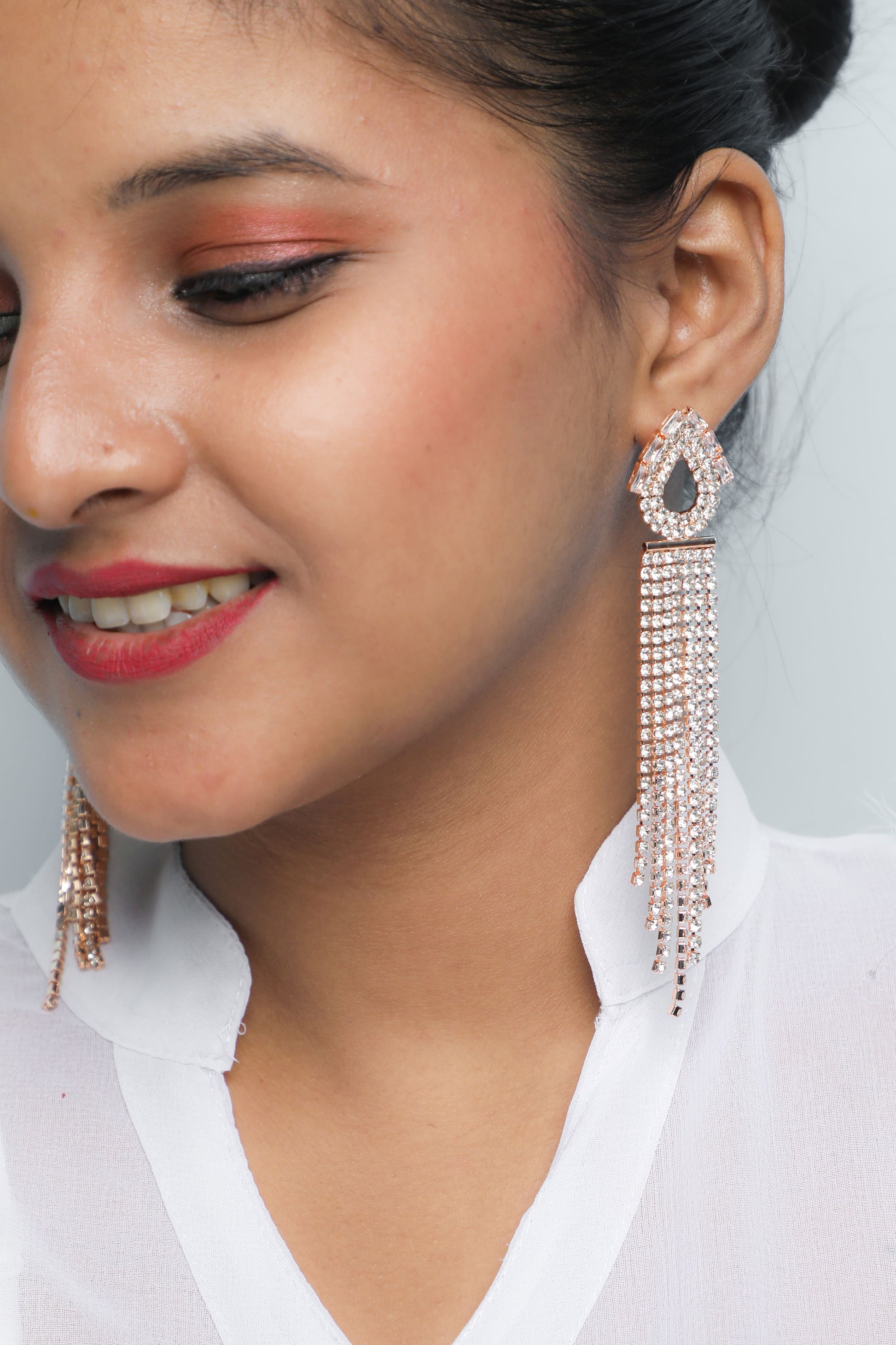 VOJ Gold-Polished Stone Studded Drop Earrings  Grab2Buy VOJ Grab2Buy