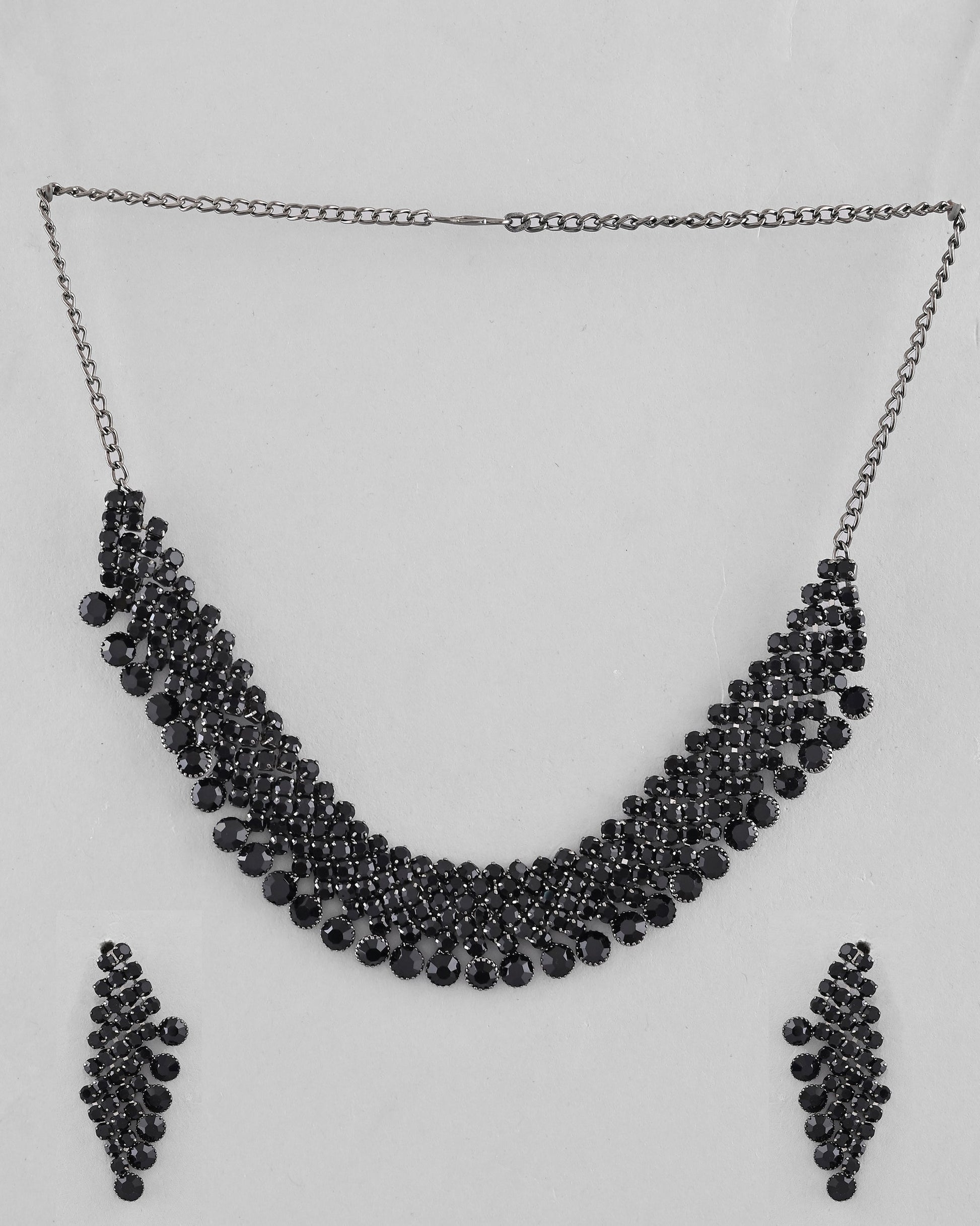 VOJ Black American Diamond Chokar Jewellery Set With Earrings - Swadesiicart