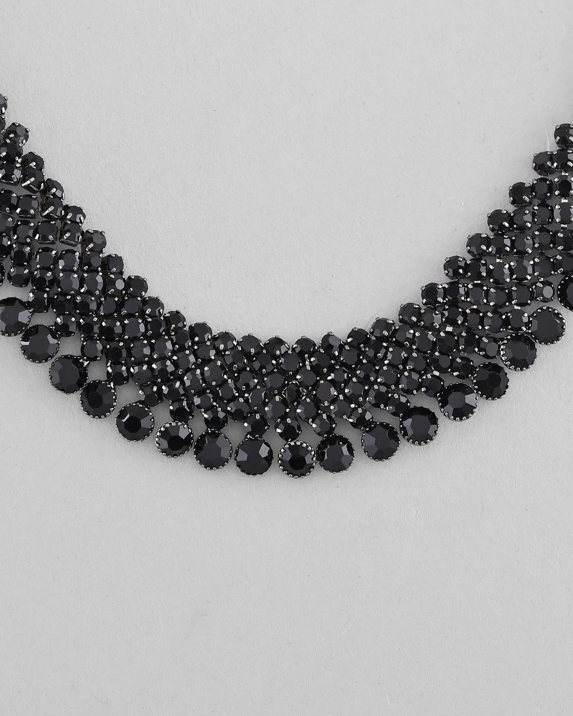 VOJ Black American Diamond Chokar Jewellery Set With Earrings VOJ (Valley Of Jewellery)