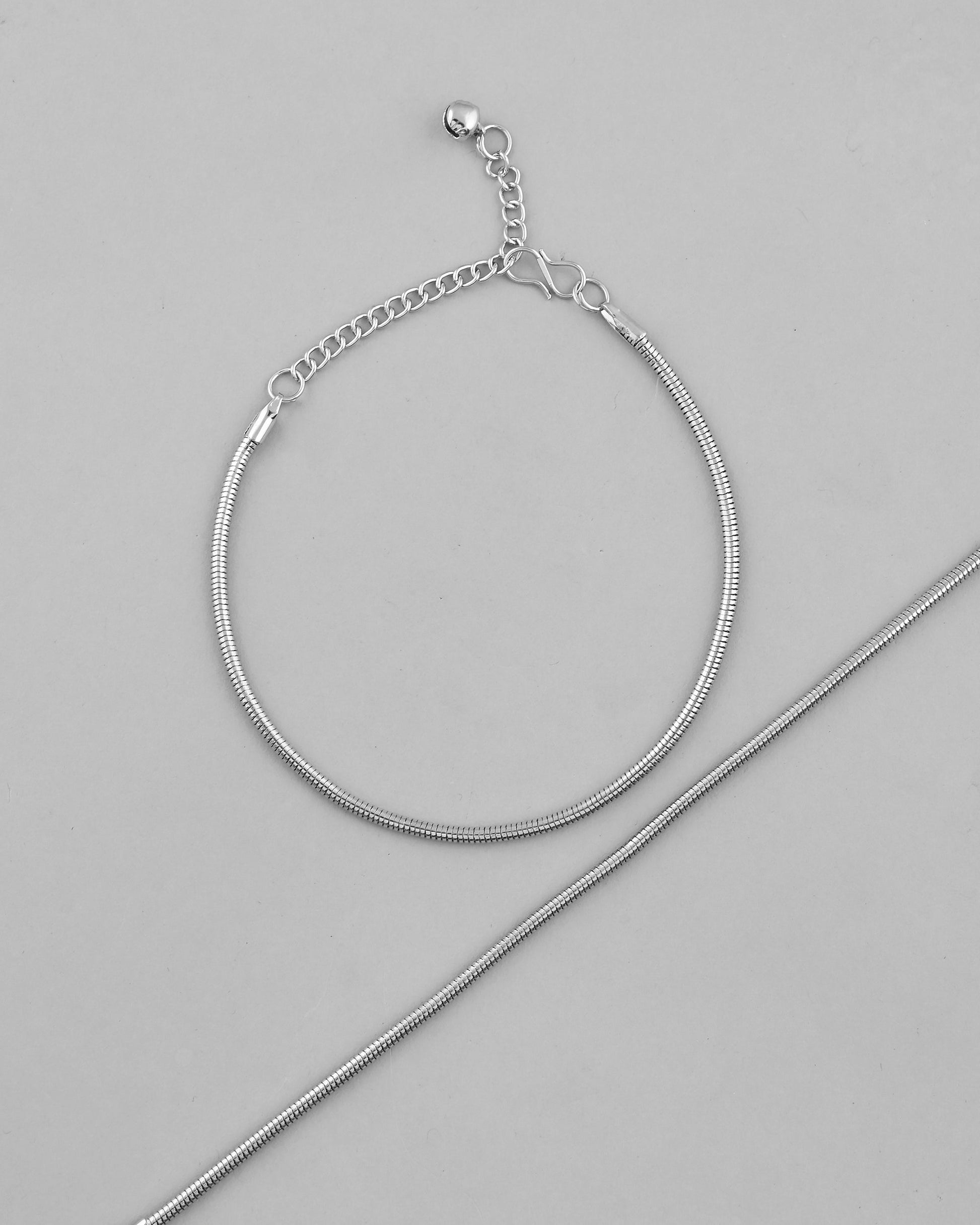 VOJ Set Of 2 Silver Plated Snake Anklet 