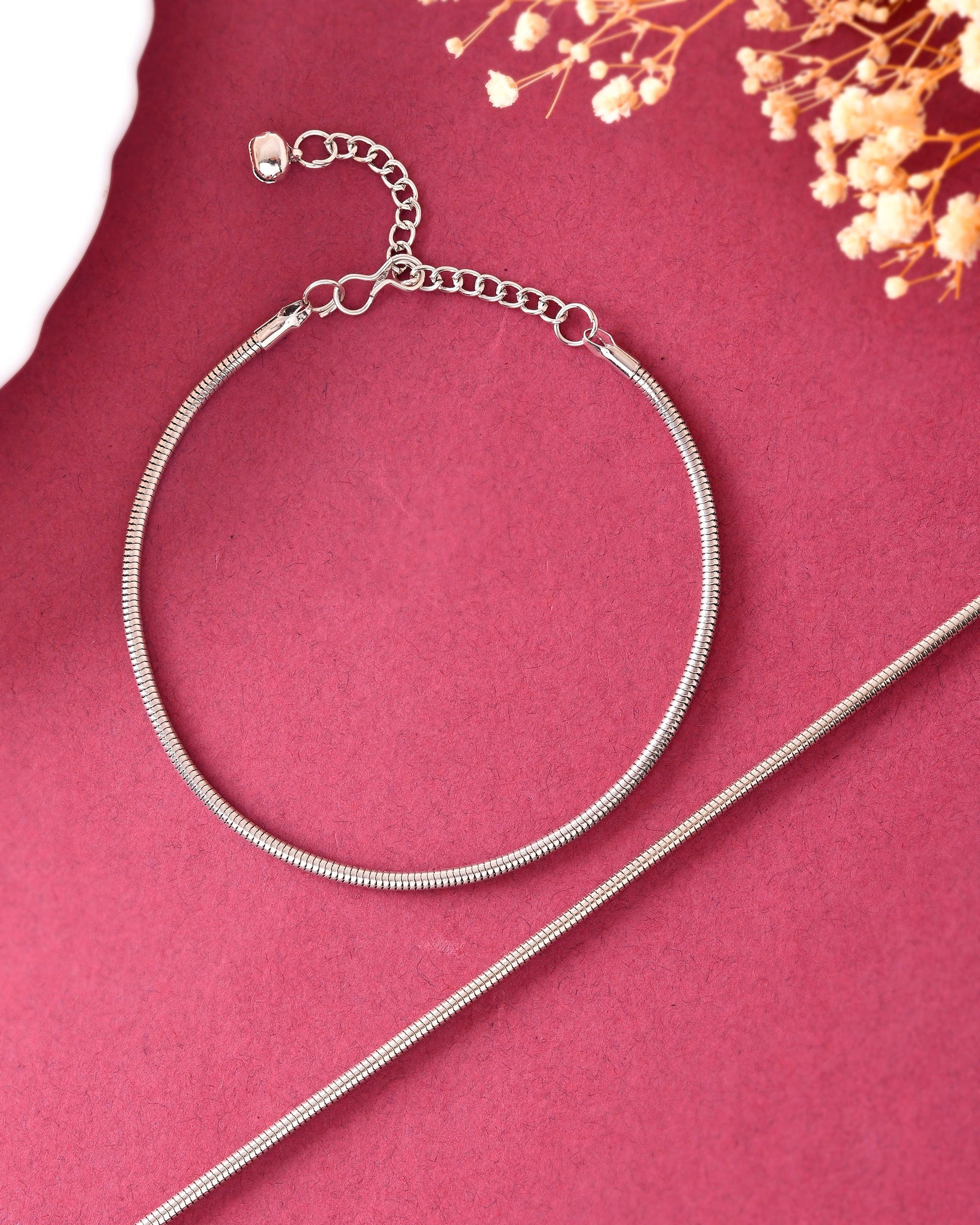 VOJ Set Of 2 Silver Plated Snake Anklet 