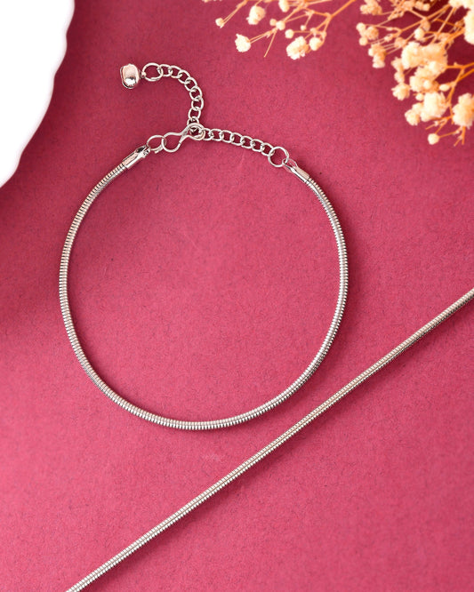 VOJ Set Of 2 Silver Plated Snake Anklet 