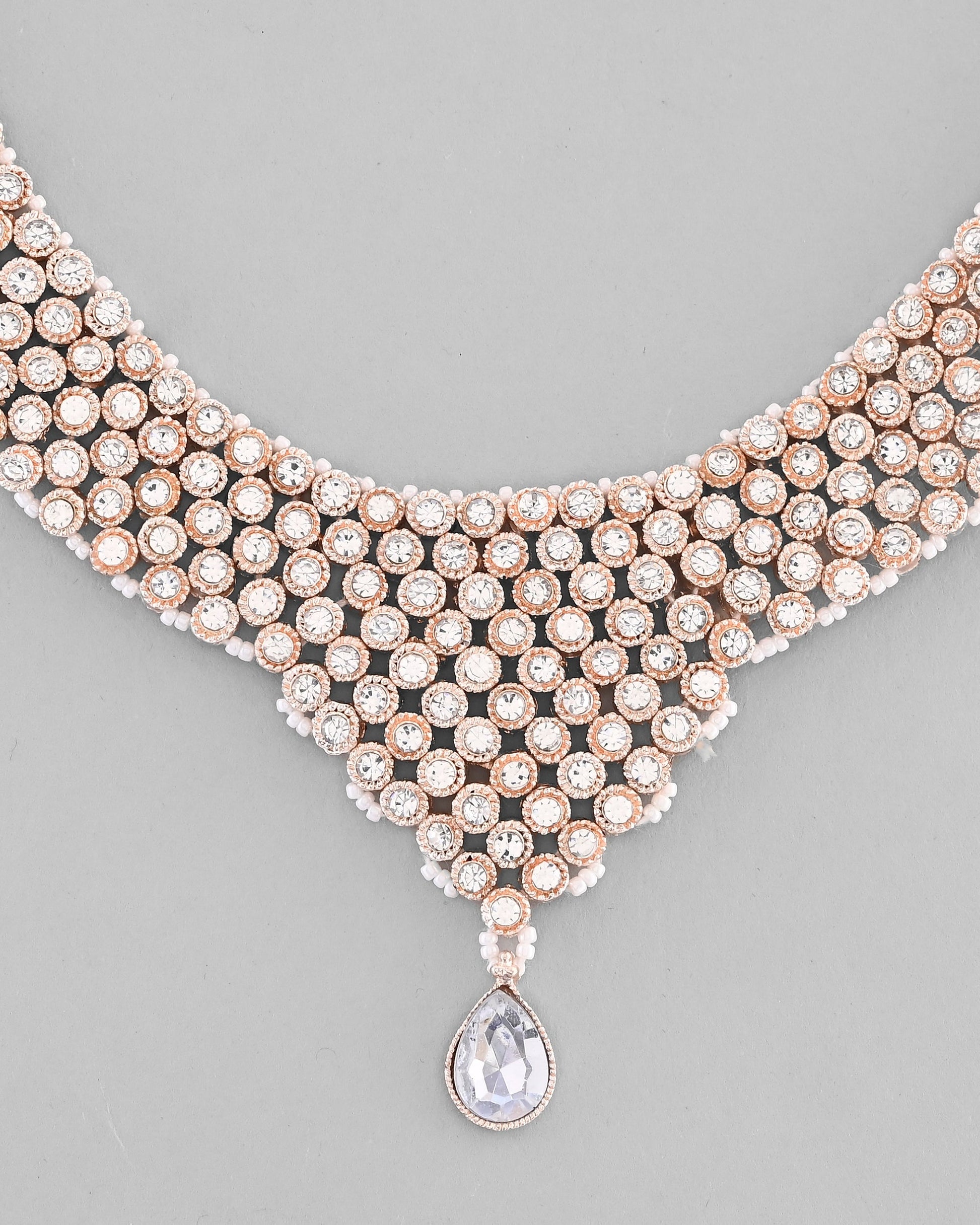 VOJ Silver Plated Party Wear AD Choker Necklace Jewellery Set VOJ (Valley Of Jewellery)