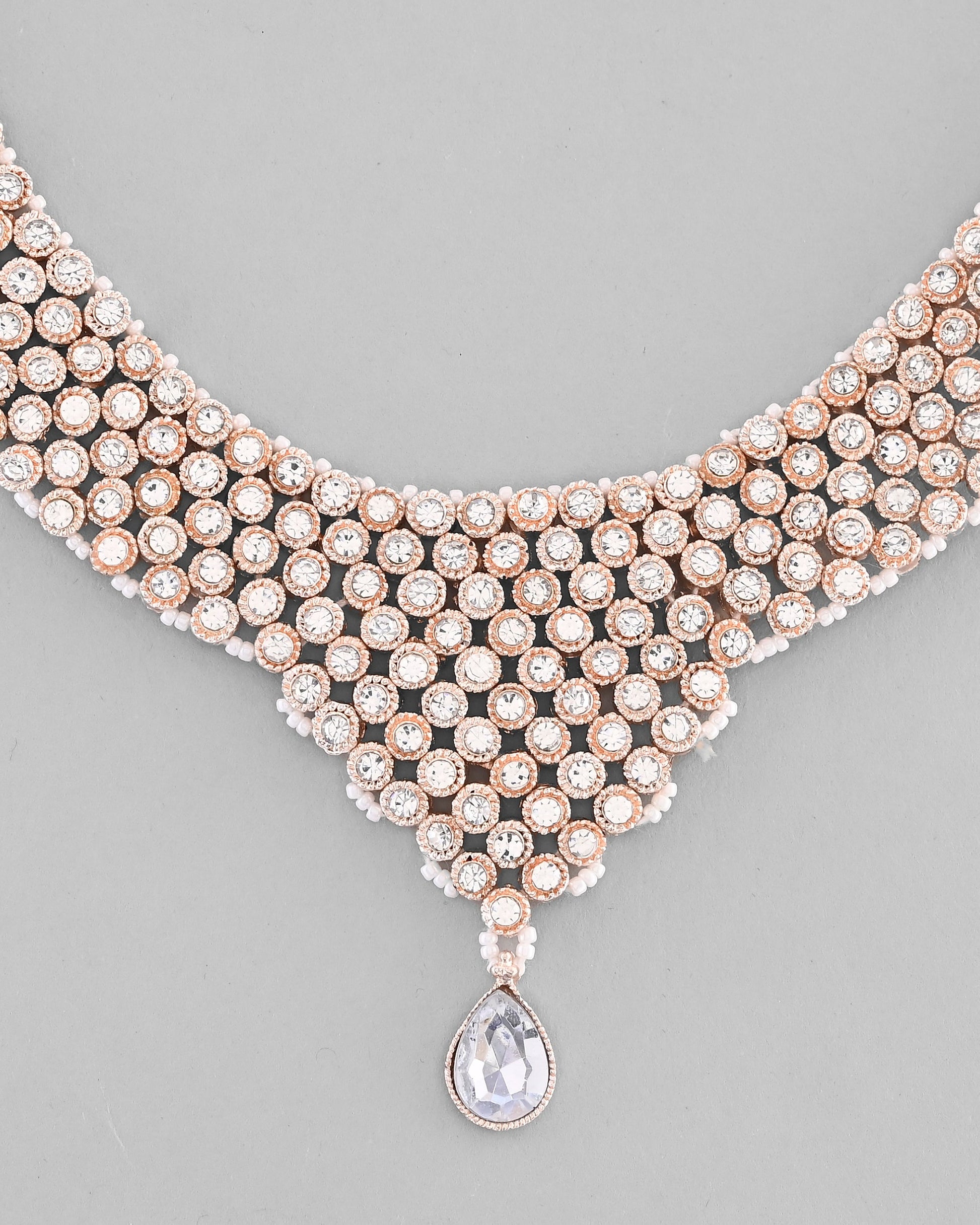 VOJ Silver Plated Party Wear AD Choker Necklace Jewellery Set