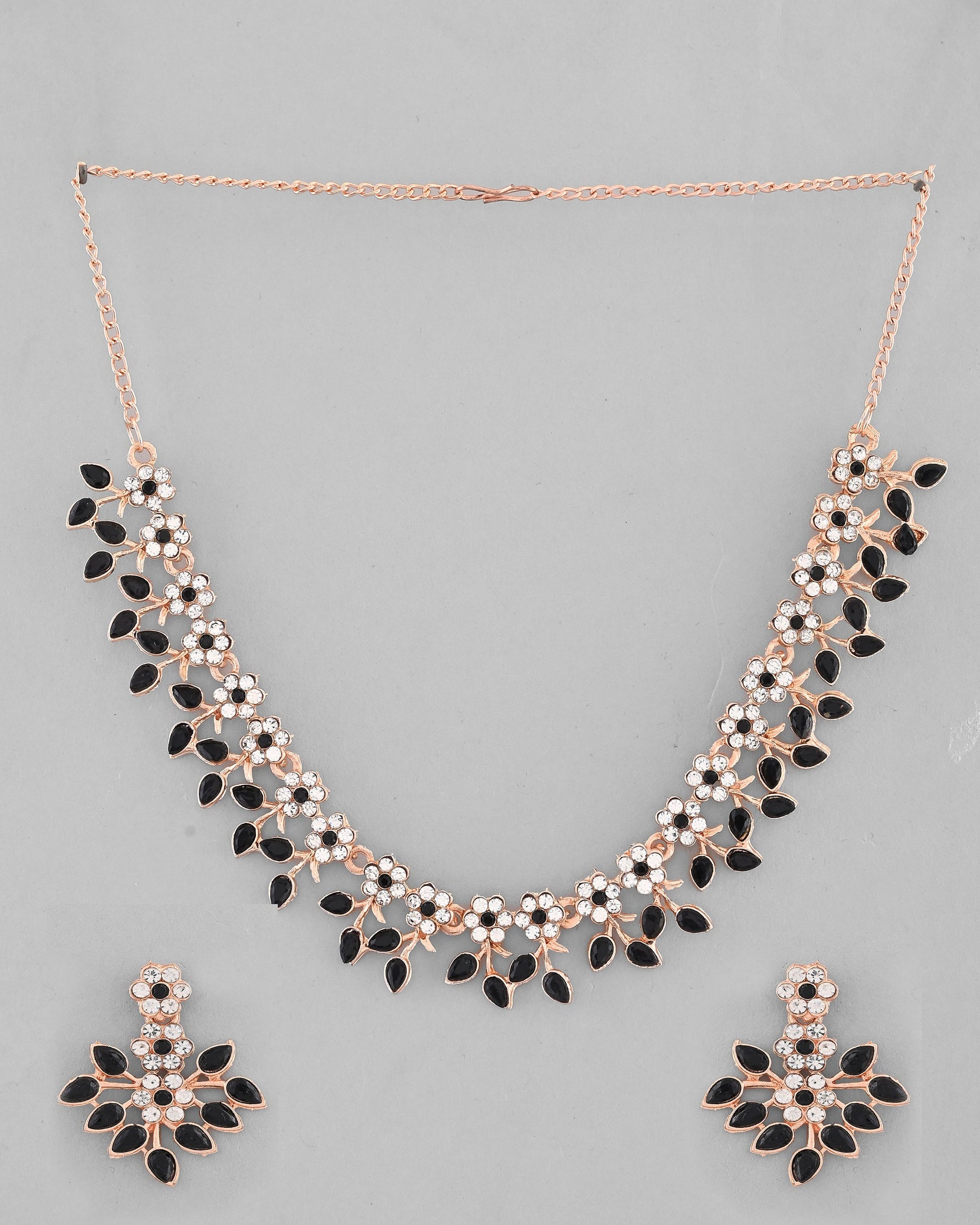 VOJ Gold-Polished Black & White Stone Studded Jewellery Set - Swadesiicart