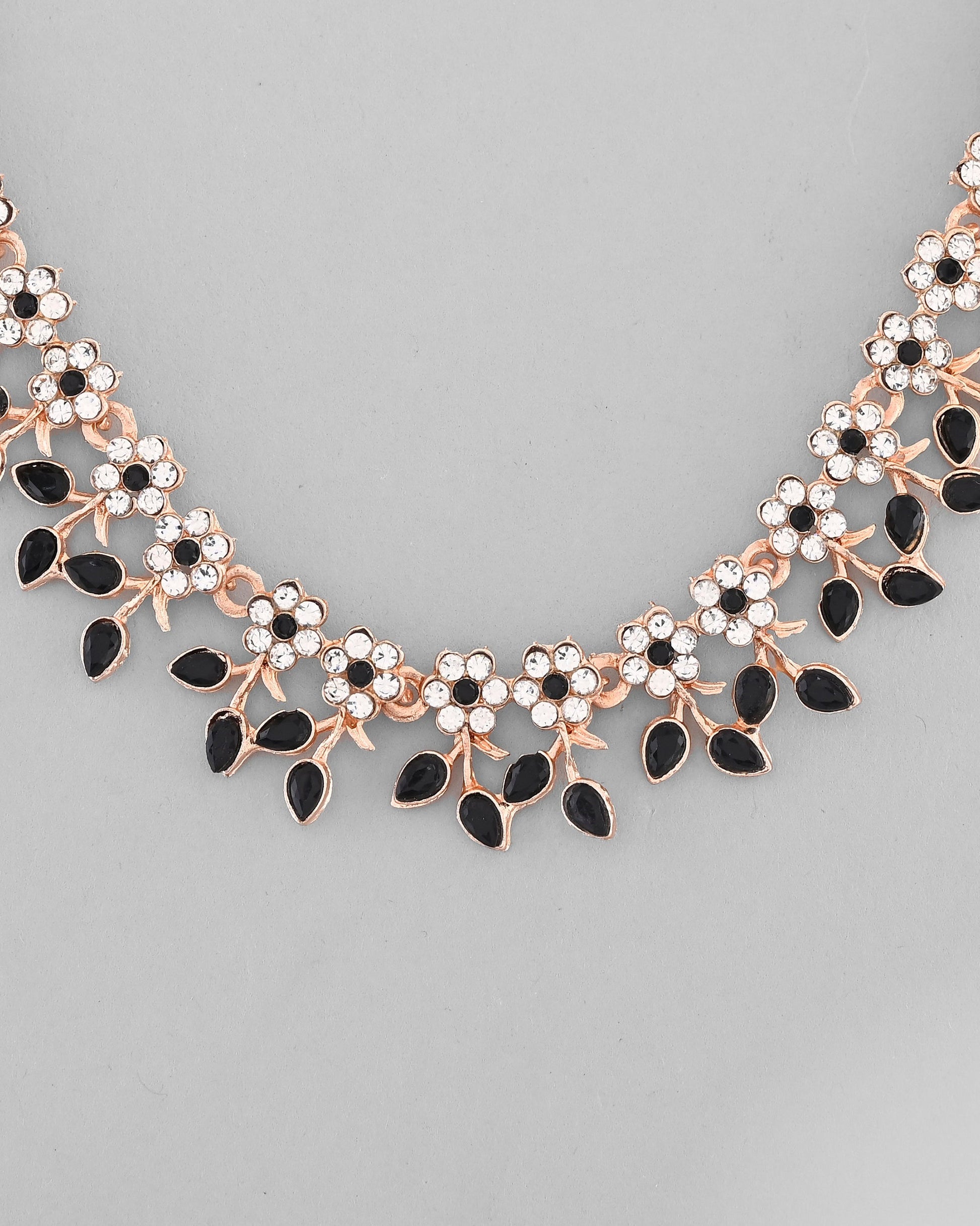 VOJ Gold-Polished Black & White Stone Studded Jewellery Set - Swadesiicart