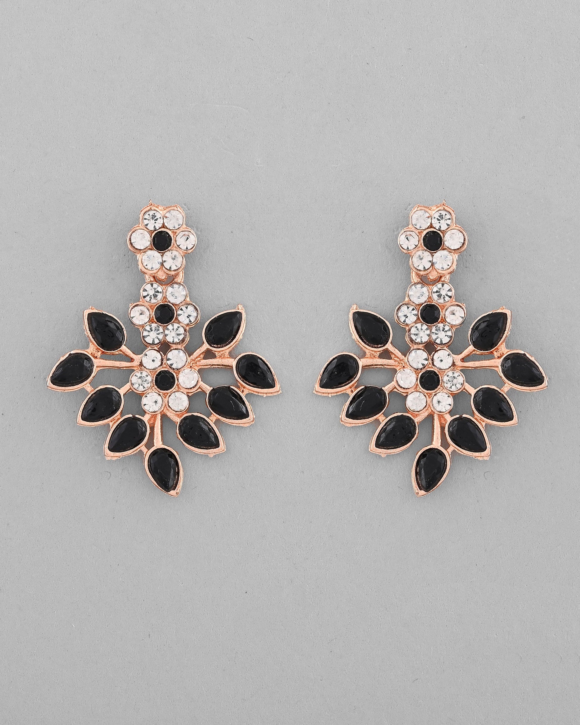 VOJ Gold-Polished Black & White Stone Studded Jewellery Set - Swadesiicart