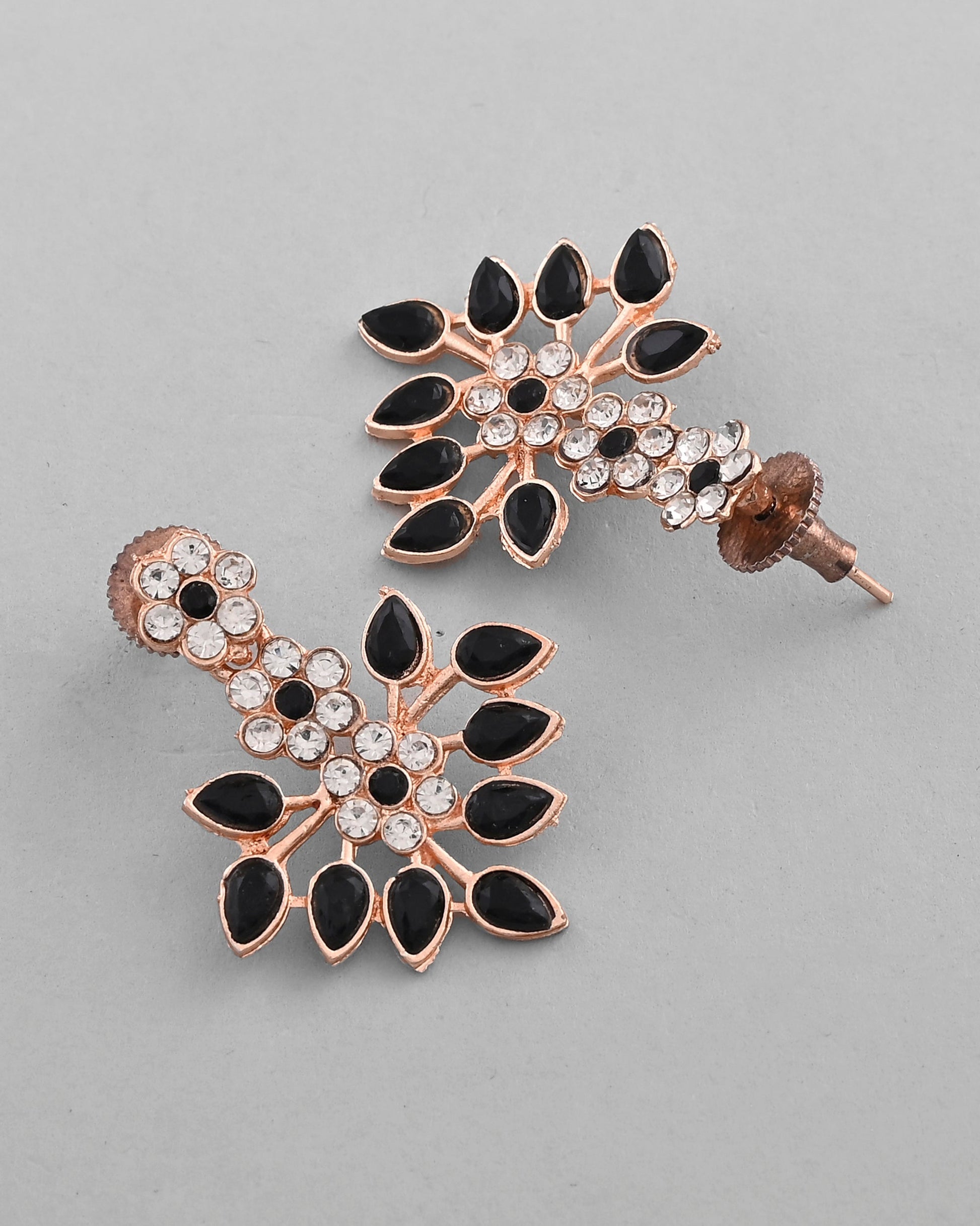 VOJ Gold-Polished Black & White Stone Studded Jewellery Set VOJ (Valley Of Jewellery)