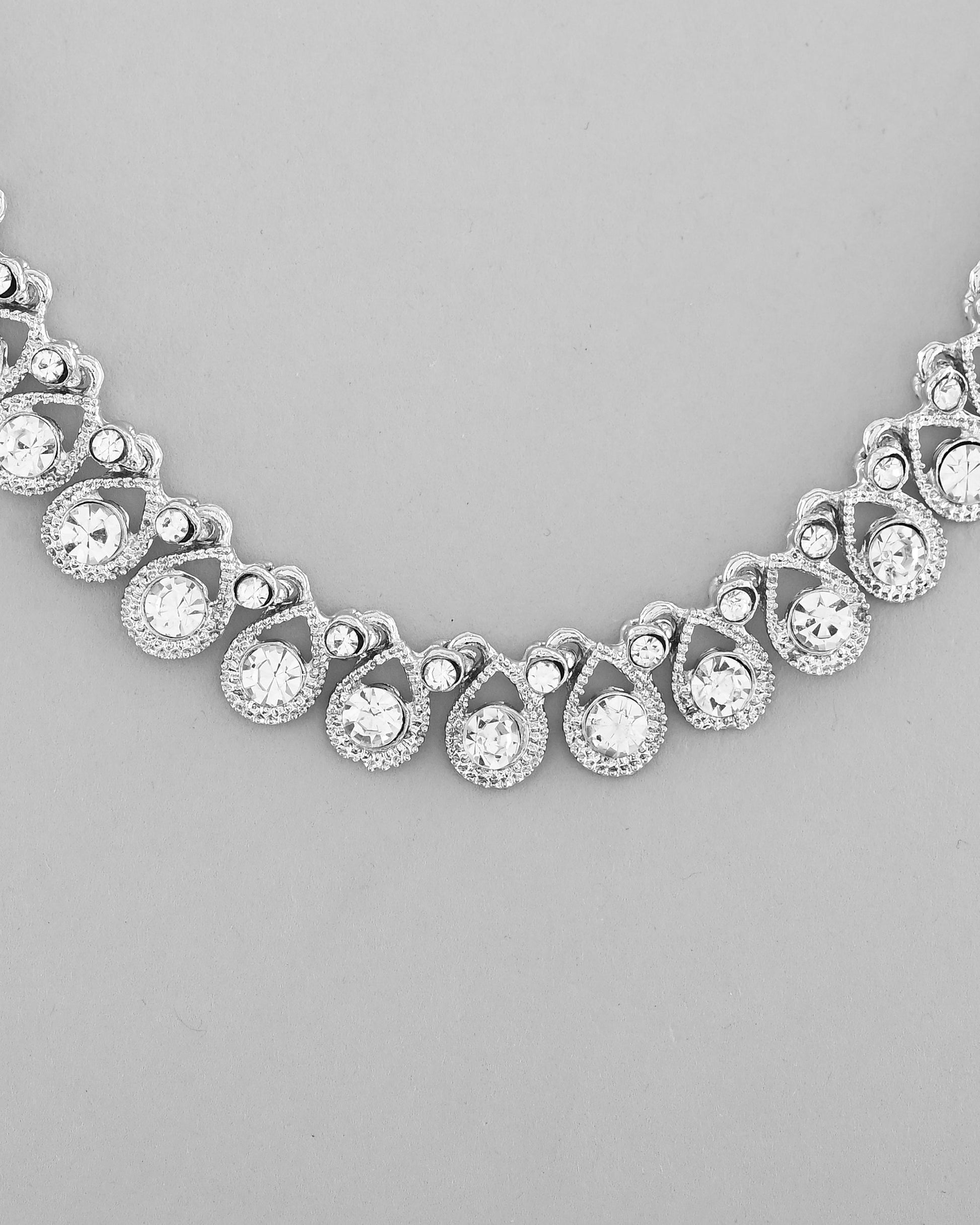 VOJ AD Stone Studded Silver Plated Necklace and Earrings Set VOJ (Valley Of Jewellery)