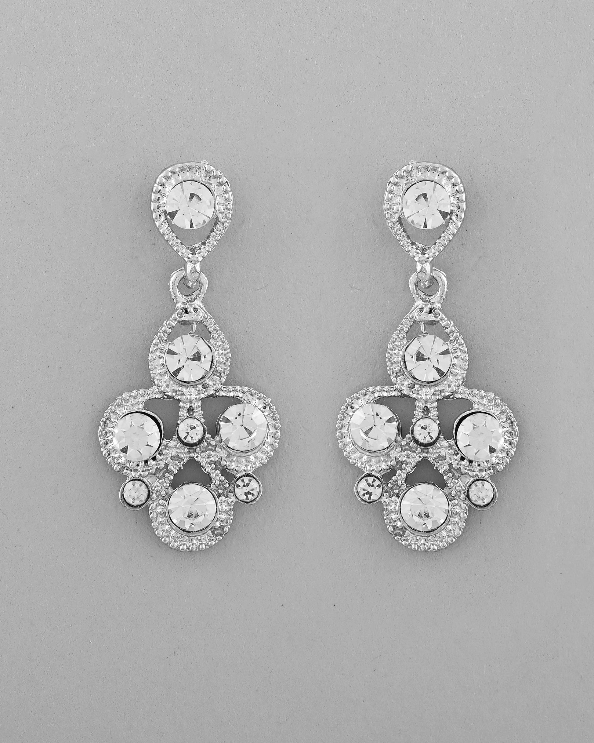 VOJ AD Stone Studded Silver Plated Necklace and Earrings Set VOJ (Valley Of Jewellery)