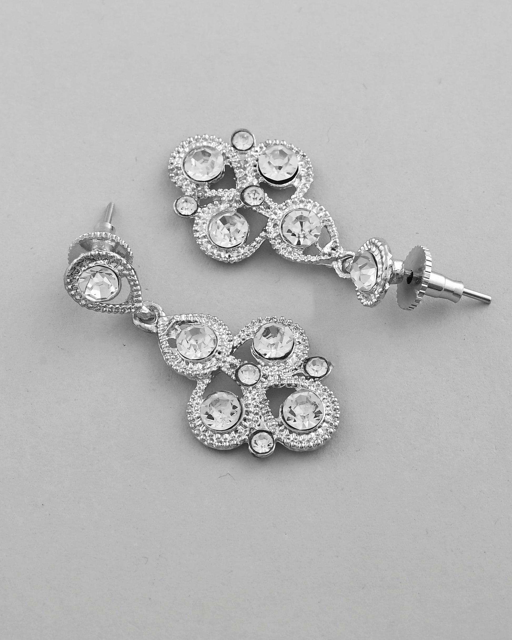 VOJ AD Stone Studded Silver Plated Necklace and Earrings Set VOJ (Valley Of Jewellery)