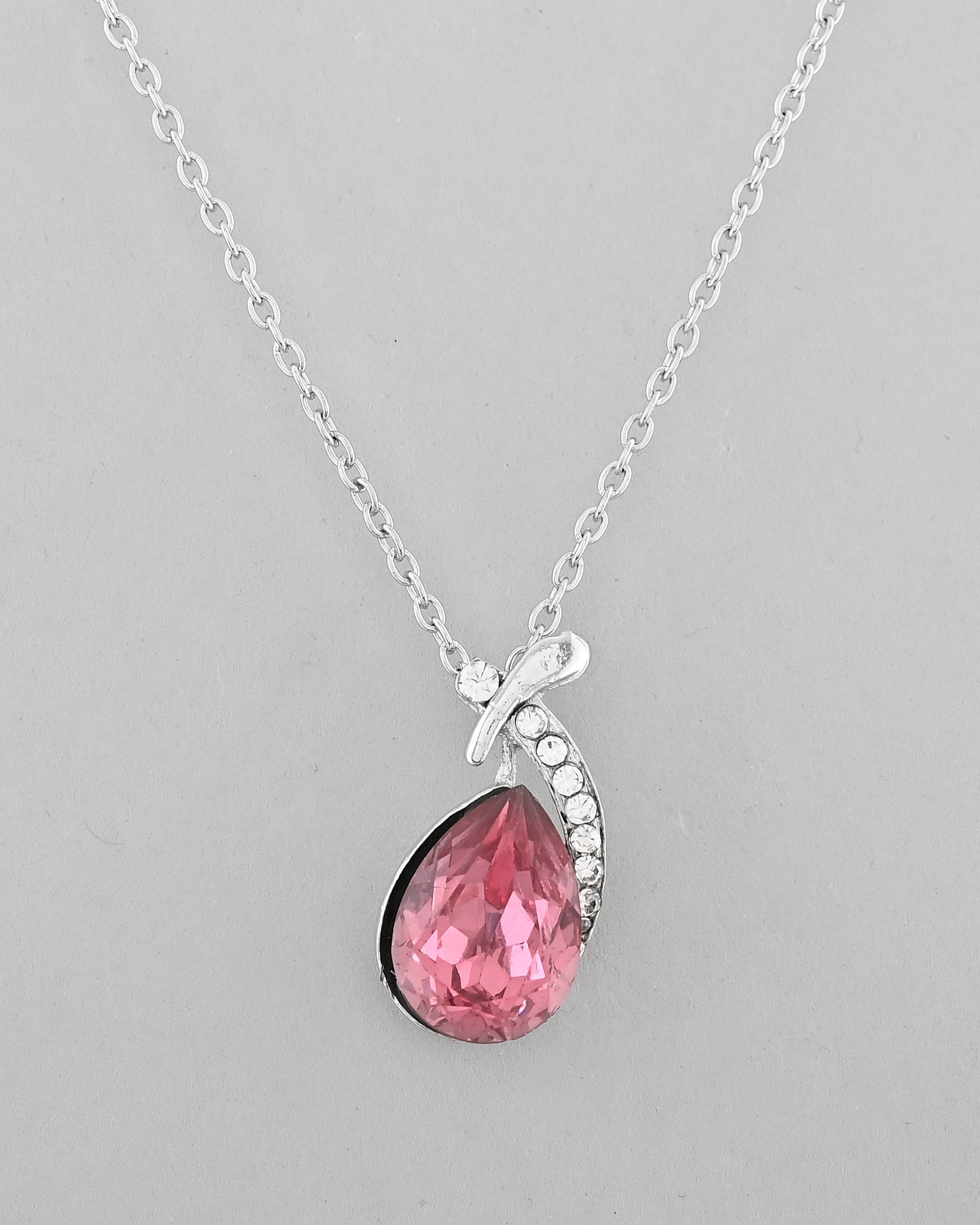 VOJ Silver Plated Chan with Pink and White AD stone Studded Pendant and Earrings Set VOJ (Valley Of Jewellery)