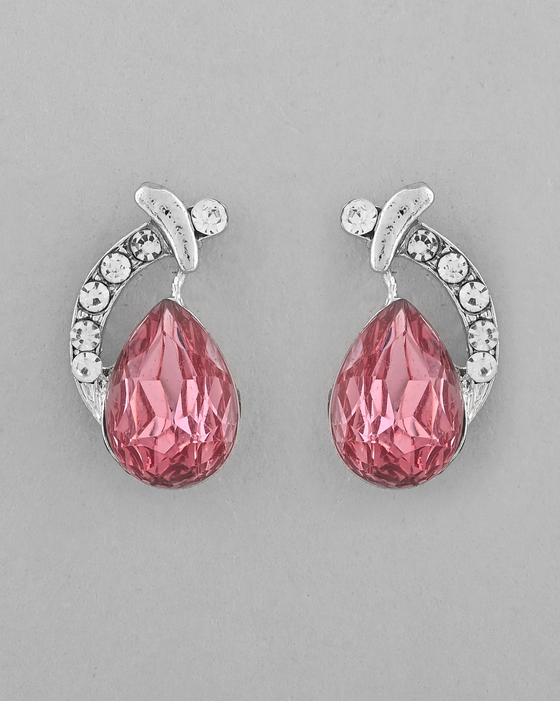 VOJ Silver Plated Chan with Pink and White AD stone Studded Pendant and Earrings Set VOJ (Valley Of Jewellery)