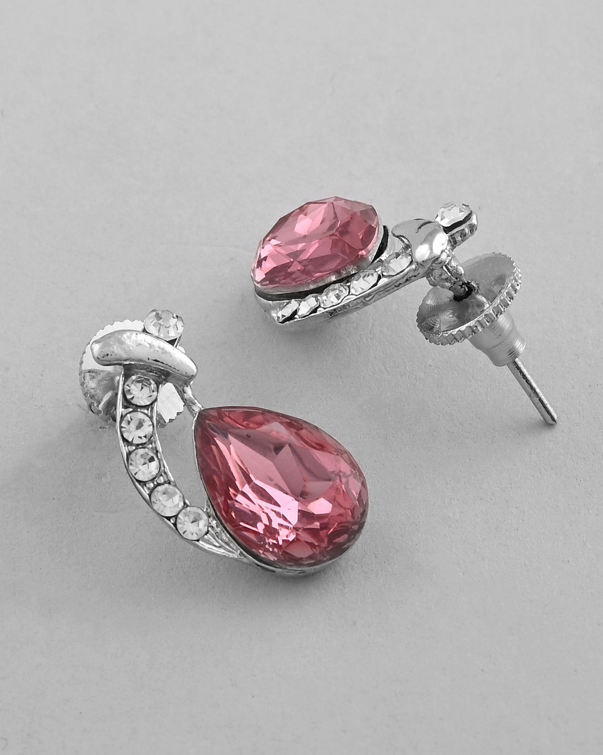 VOJ Silver Plated Chan with Pink and White AD stone Studded Pendant and Earrings Set VOJ (Valley Of Jewellery)