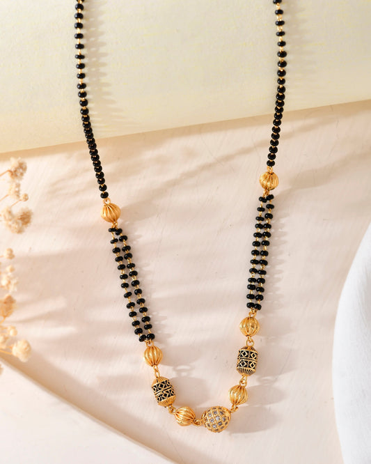 VOJ Gold-Polished Stone Studded Cricular shaped Mangalsutra 