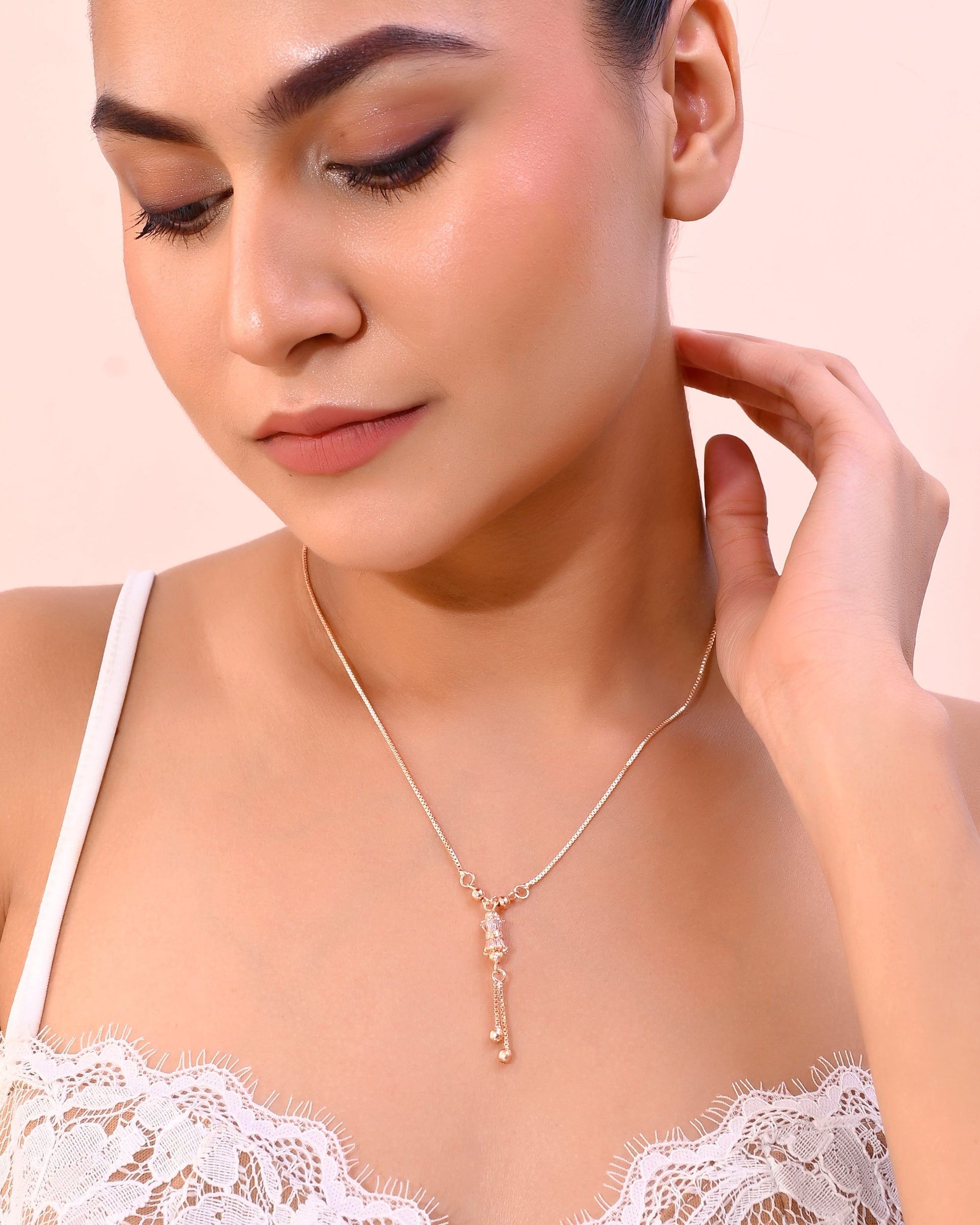 VOJ Rose Gold-Polished AD Stone Studded Chain 