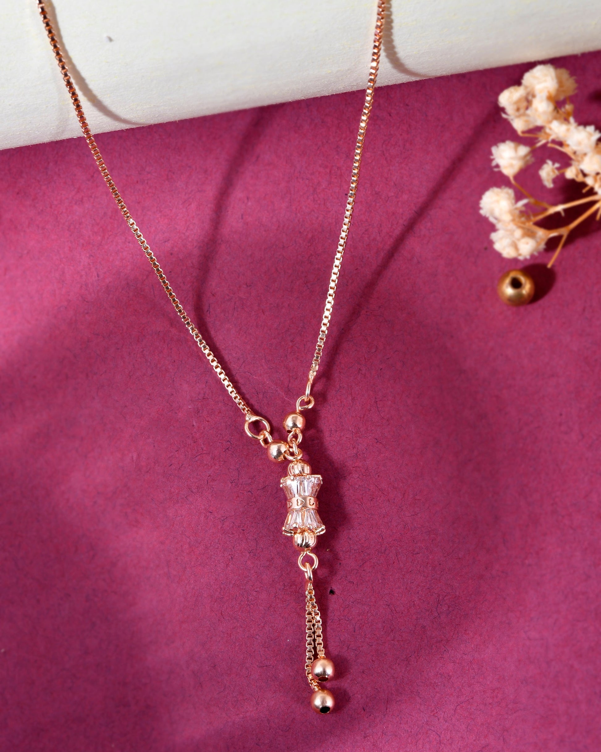 VOJ Rose Gold-Polished AD Stone Studded Chain 