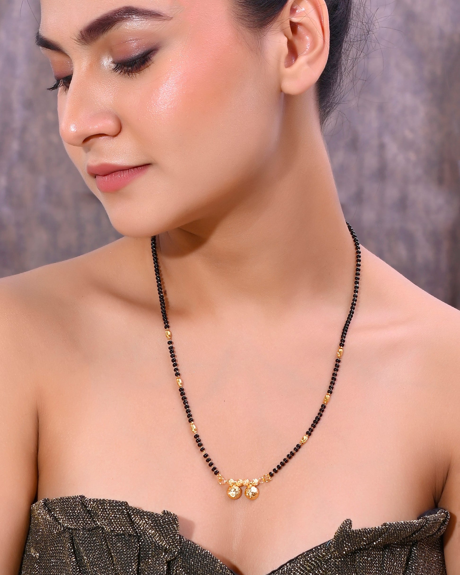 VOJ Gold-Polished Beaded Mangalsutra 