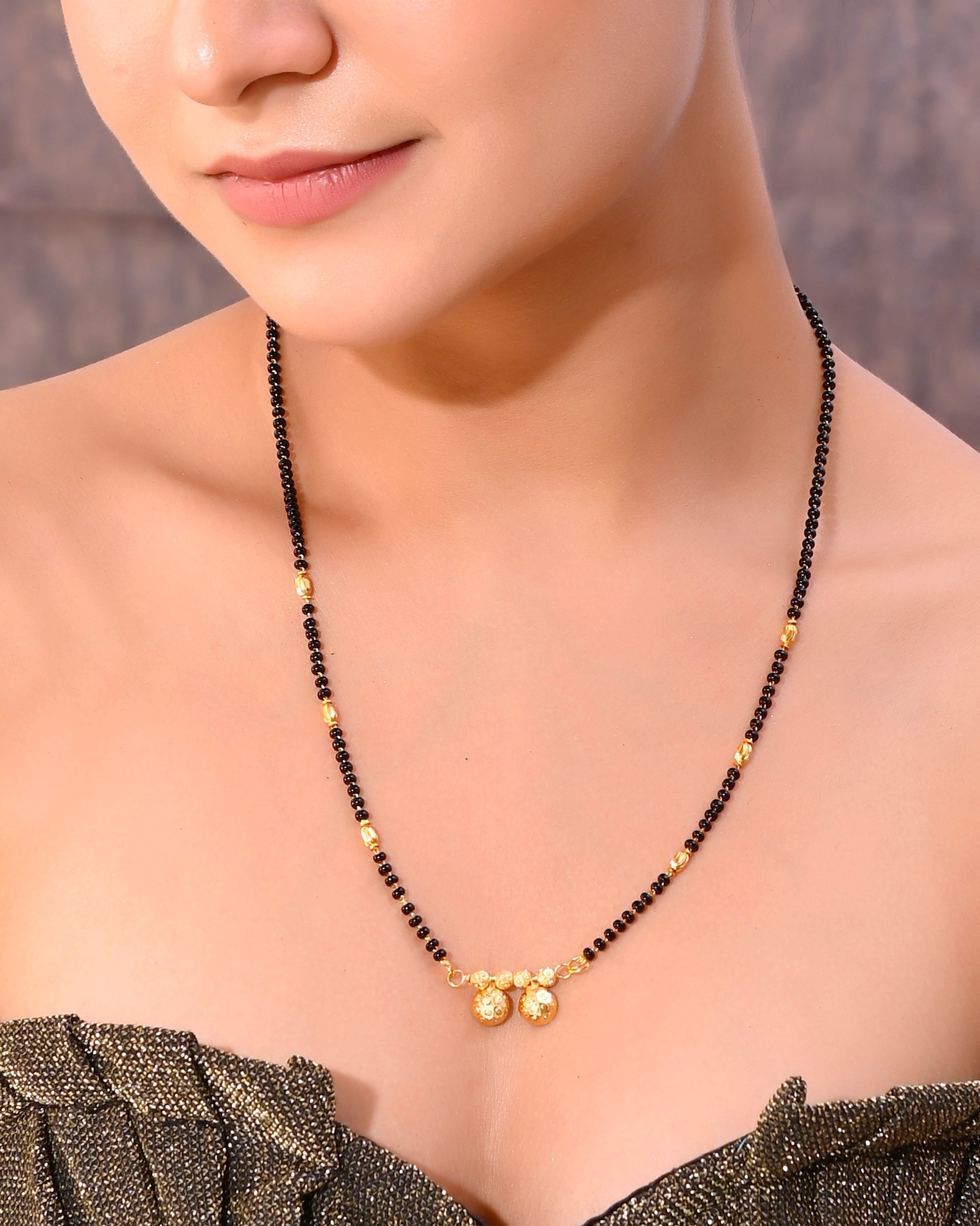 VOJ Gold-Polished Beaded Mangalsutra 