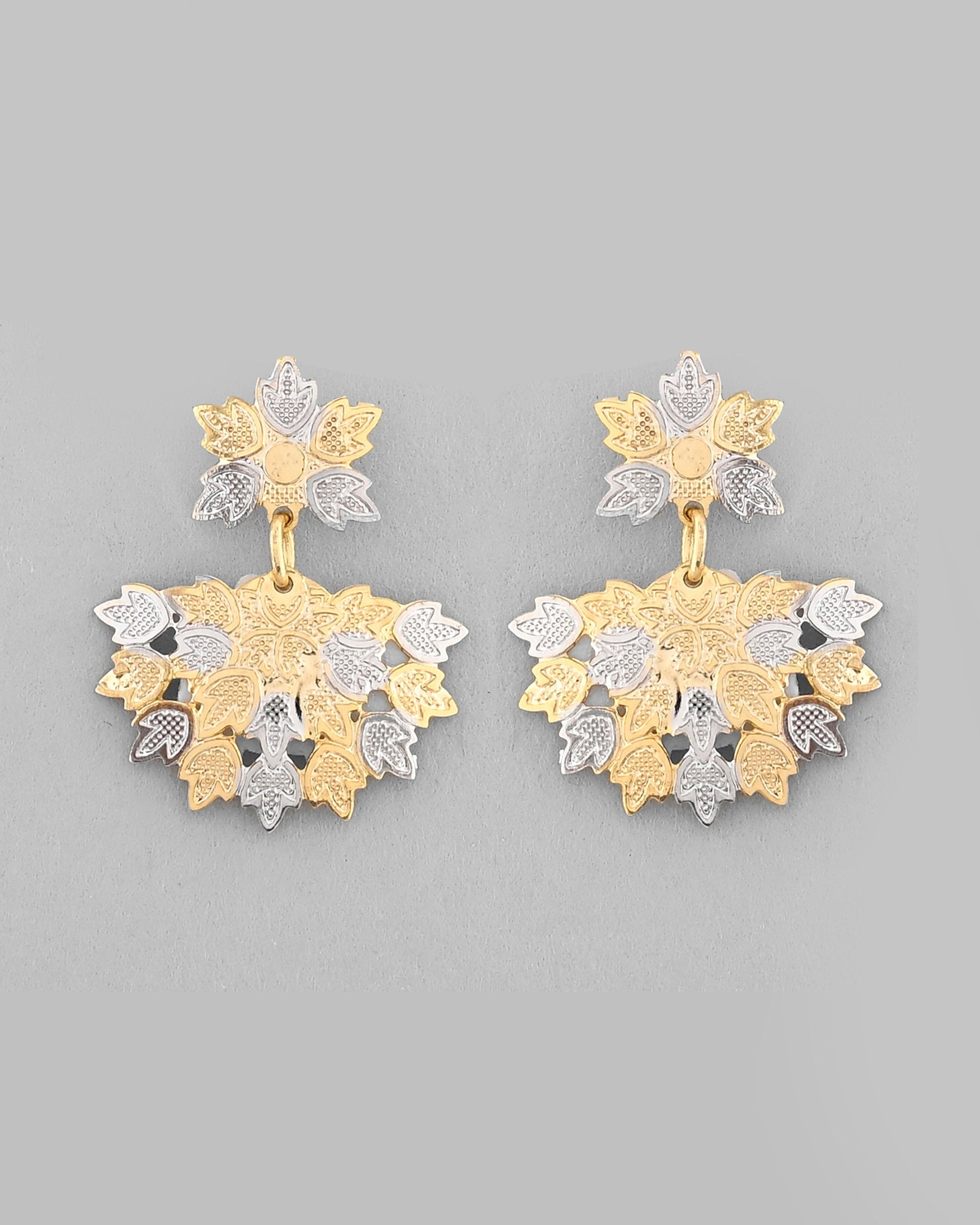 VOJ White and Yellow Gold-Polished Chain With Leaf shaped Pandent And Leaf shaped Earrings - Swadesiicart