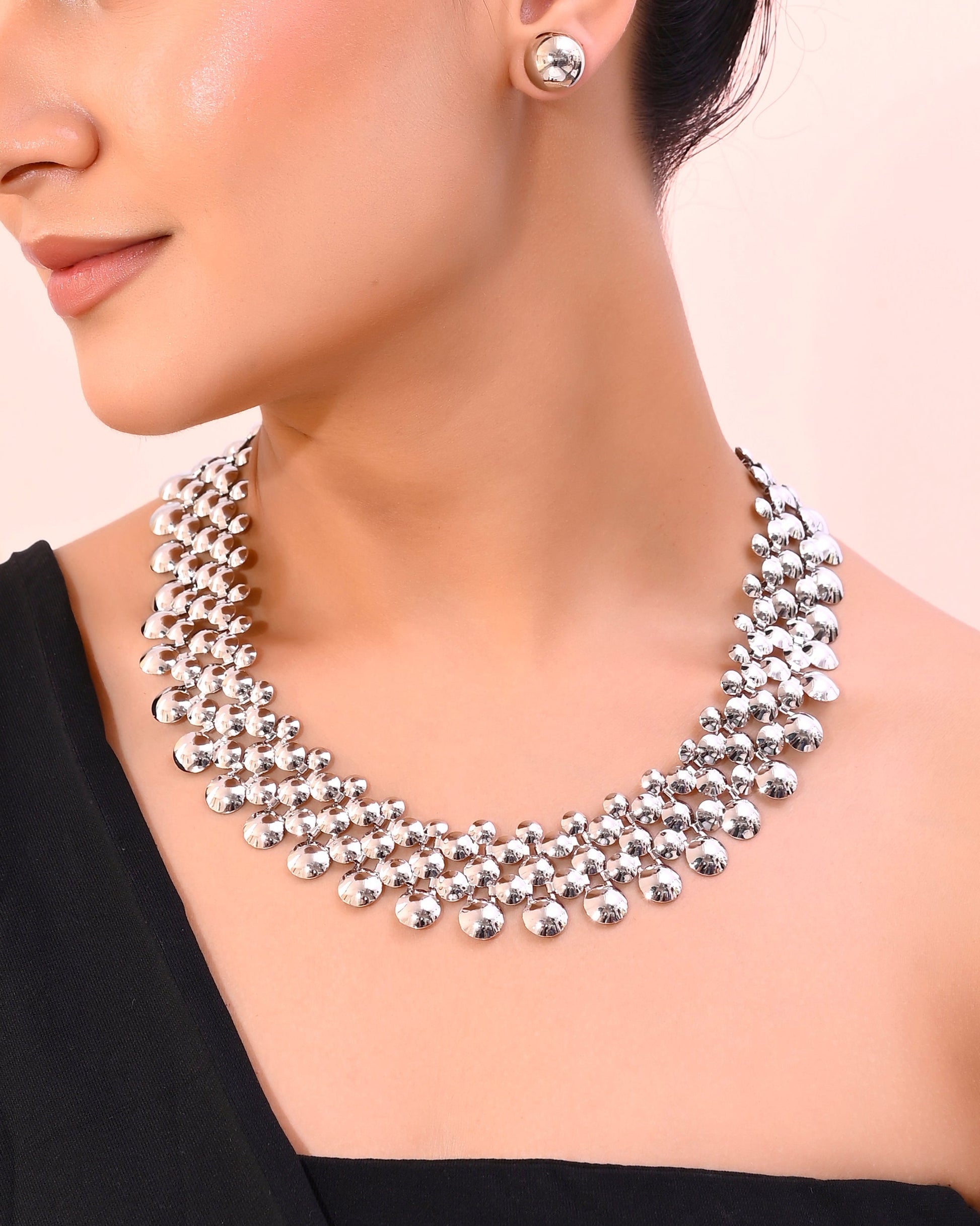 VOJ Silver Plated Long Necklace With Earrings Set VOJ (Valley Of Jewellery)