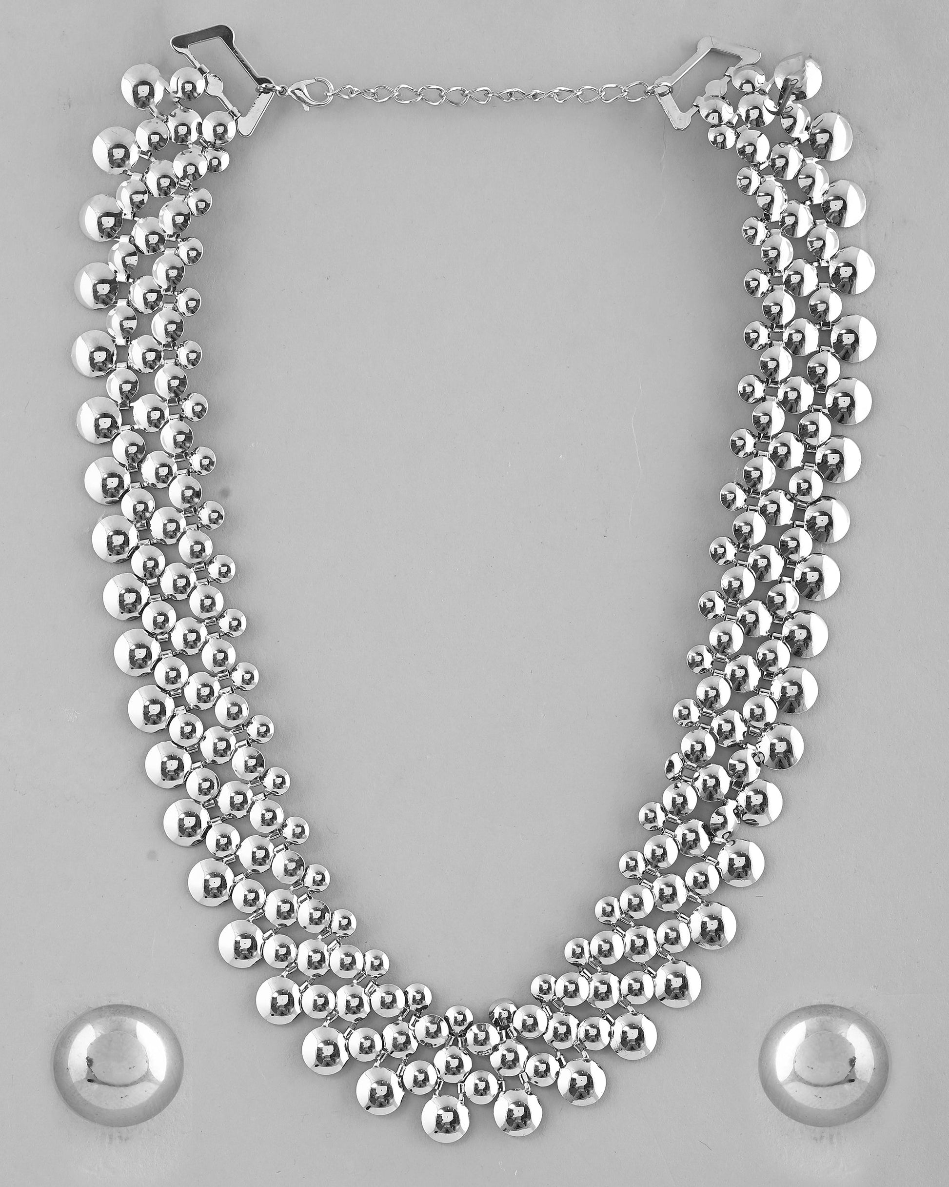 VOJ Silver Plated Long Necklace With Earrings Set VOJ (Valley Of Jewellery)