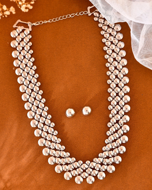 VOJ Silver Plated Long Necklace With Earrings Set VOJ (Valley Of Jewellery)