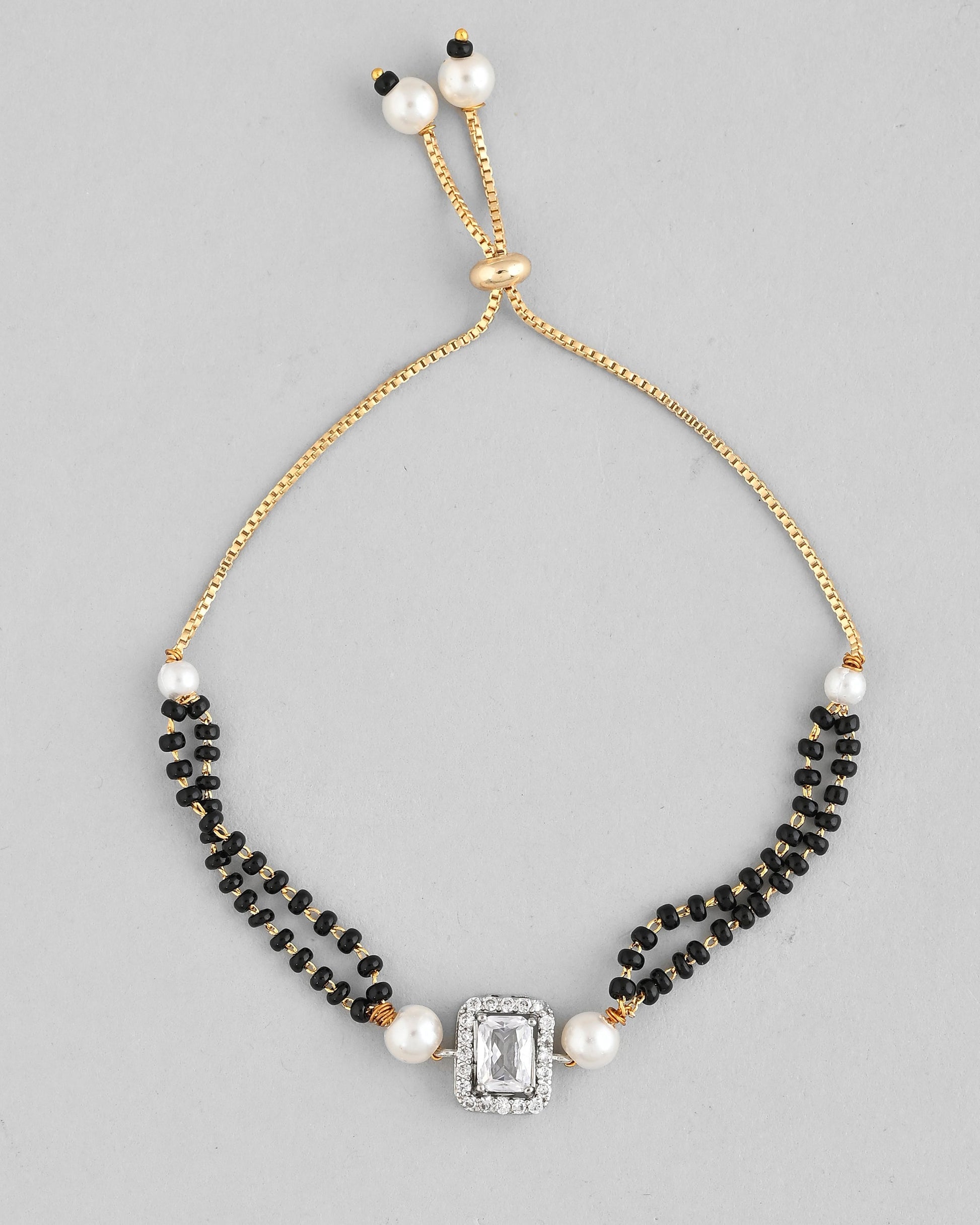 VOJ Rectangle Shaped And AD Stone Silver Plated Mangalsutra bracelet - Swadesiicart