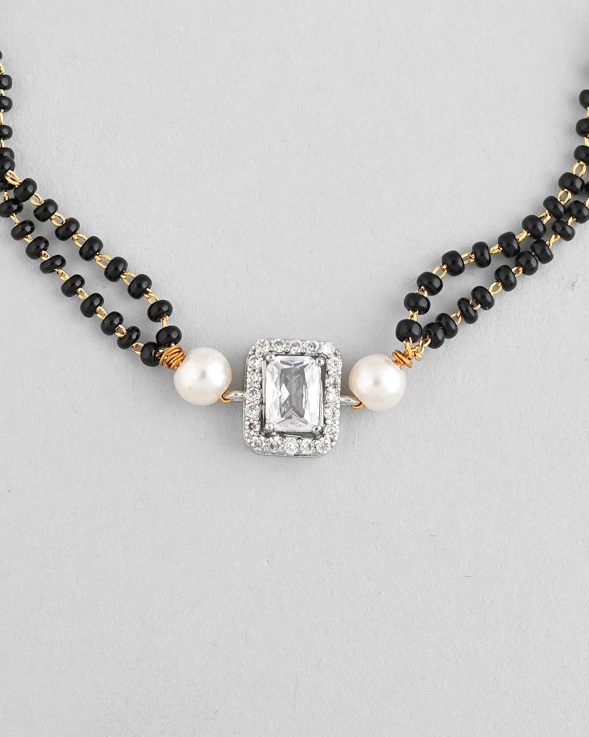 VOJ Rectangle Shaped And AD Stone Silver Plated Mangalsutra bracelet - Swadesiicart