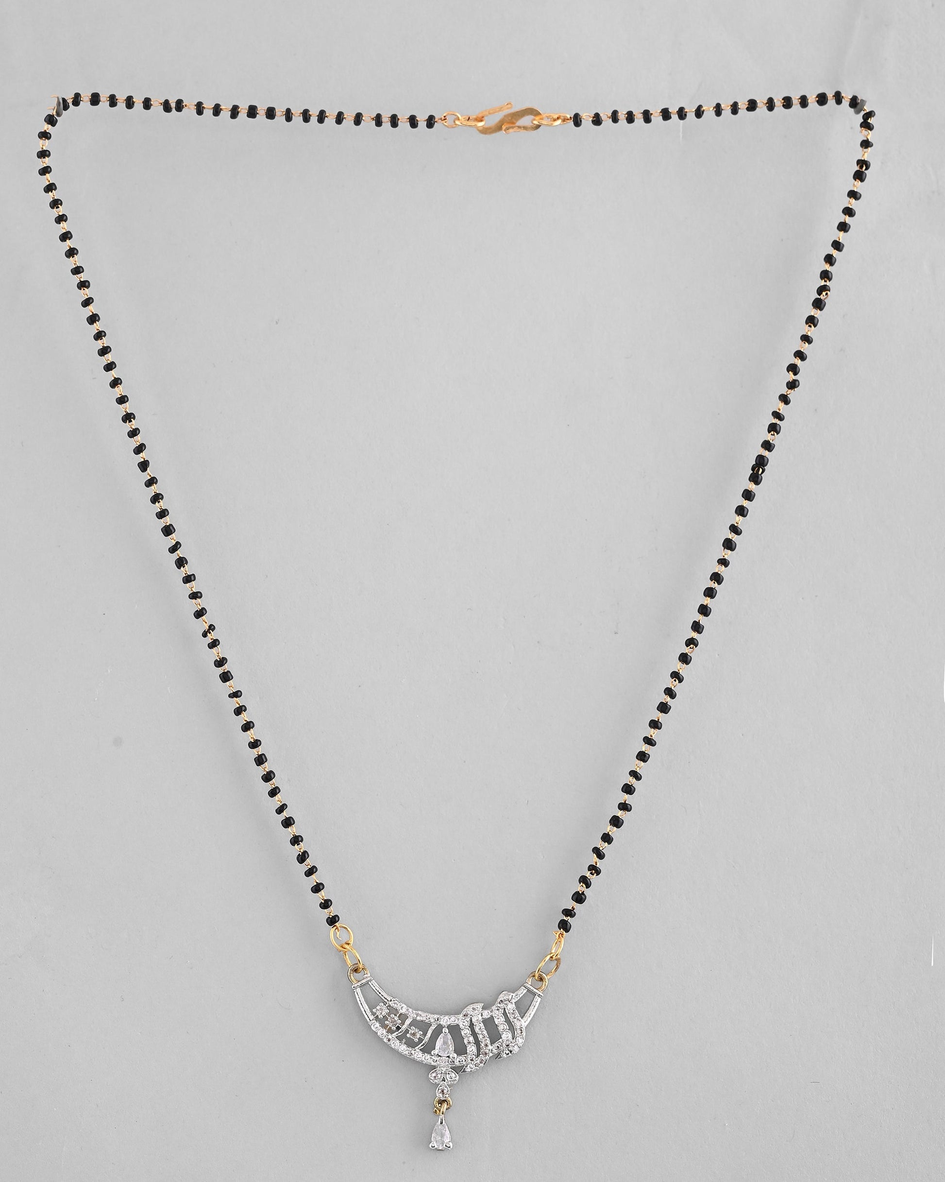 VOJ Silver-Plated AD Stone And Beaded Mangalsutra 