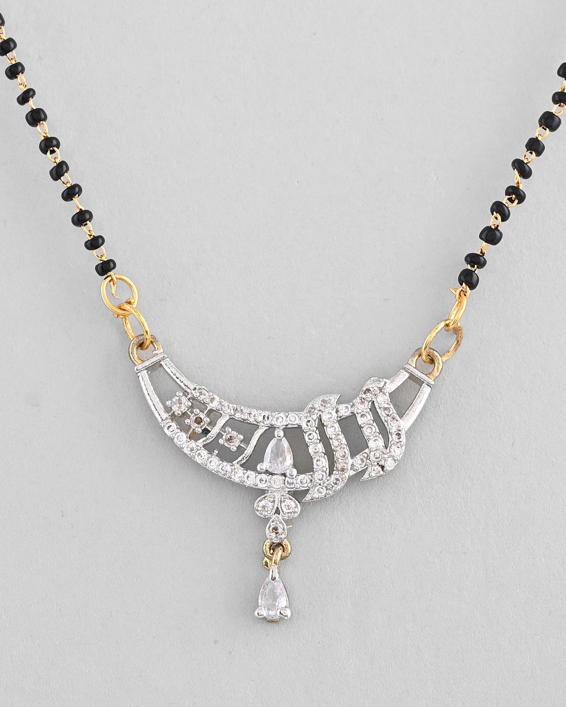VOJ Silver-Plated AD Stone And Beaded Mangalsutra 