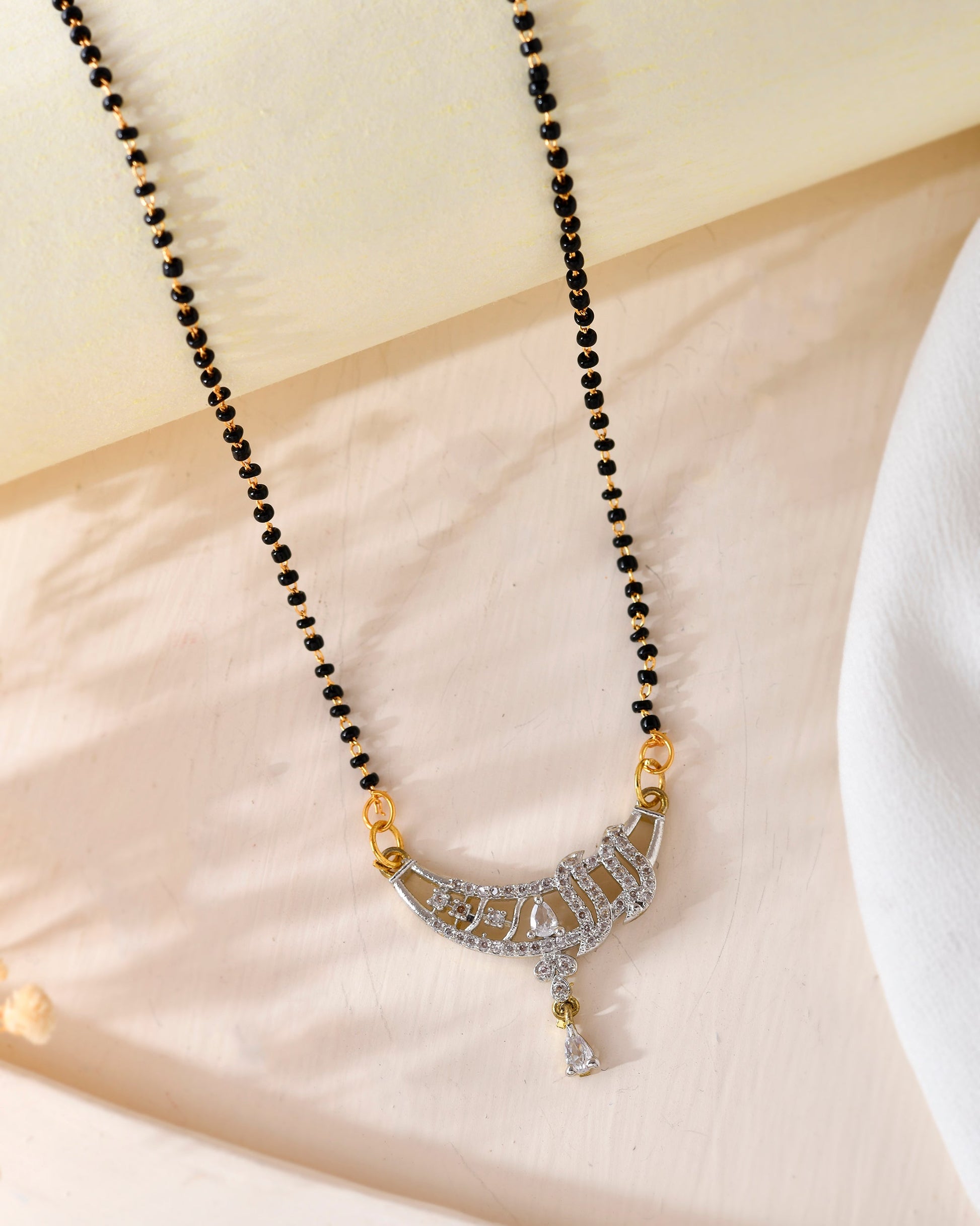 VOJ Silver-Plated AD Stone And Beaded Mangalsutra 