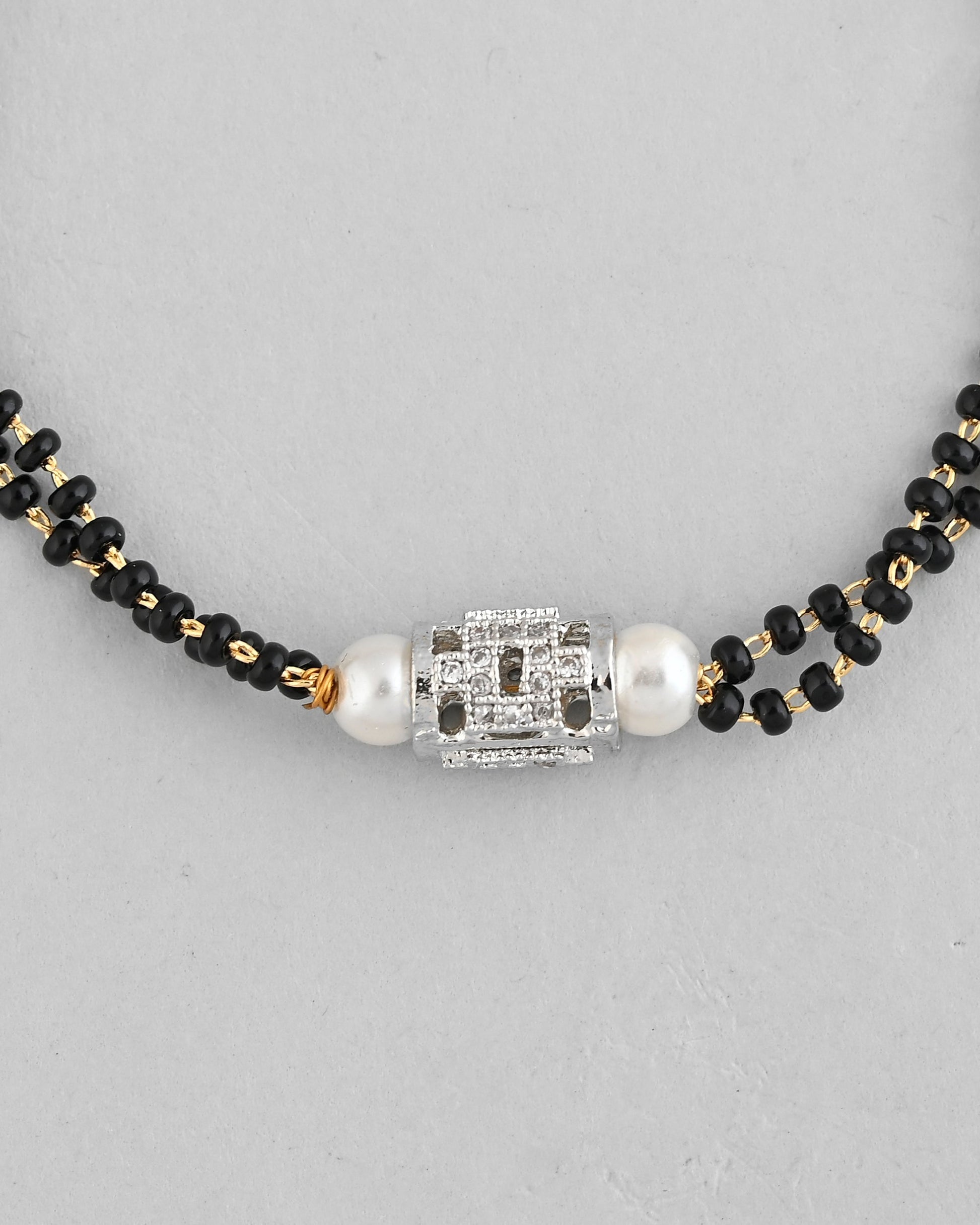 VOJ Silver Plated AD Stone Studded Cylindrical Shaped Mangalsutra Bracelet - Swadesiicart
