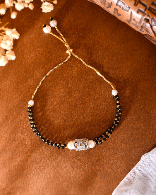 VOJ Silver Plated AD Stone Studded Cylindrical Shaped Mangalsutra Bracelet | Grab2Buy