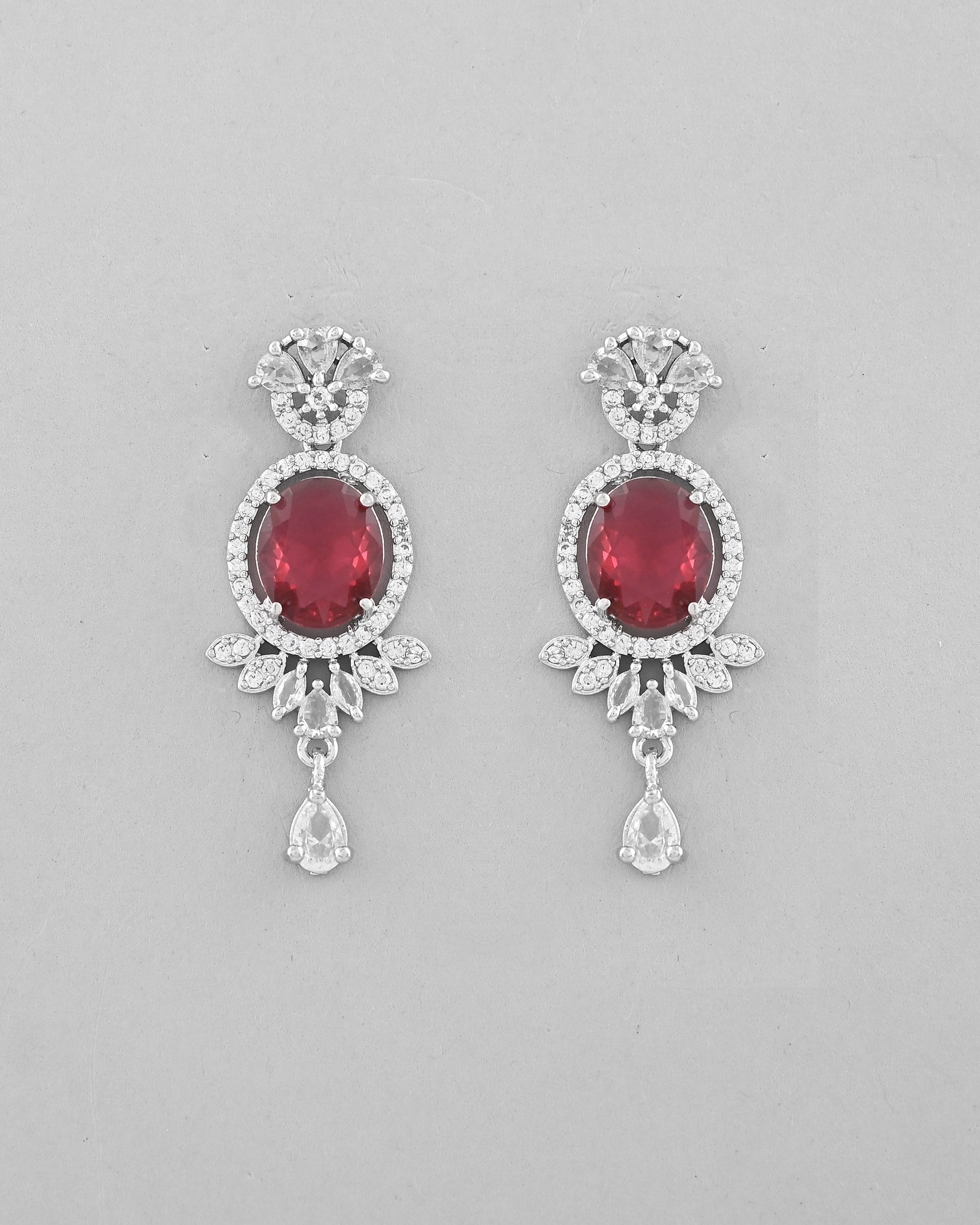 VOJ Silver-Plated White And Maroon Colour AD-Studded Jewellery Set VOJ (Valley Of Jewellery)