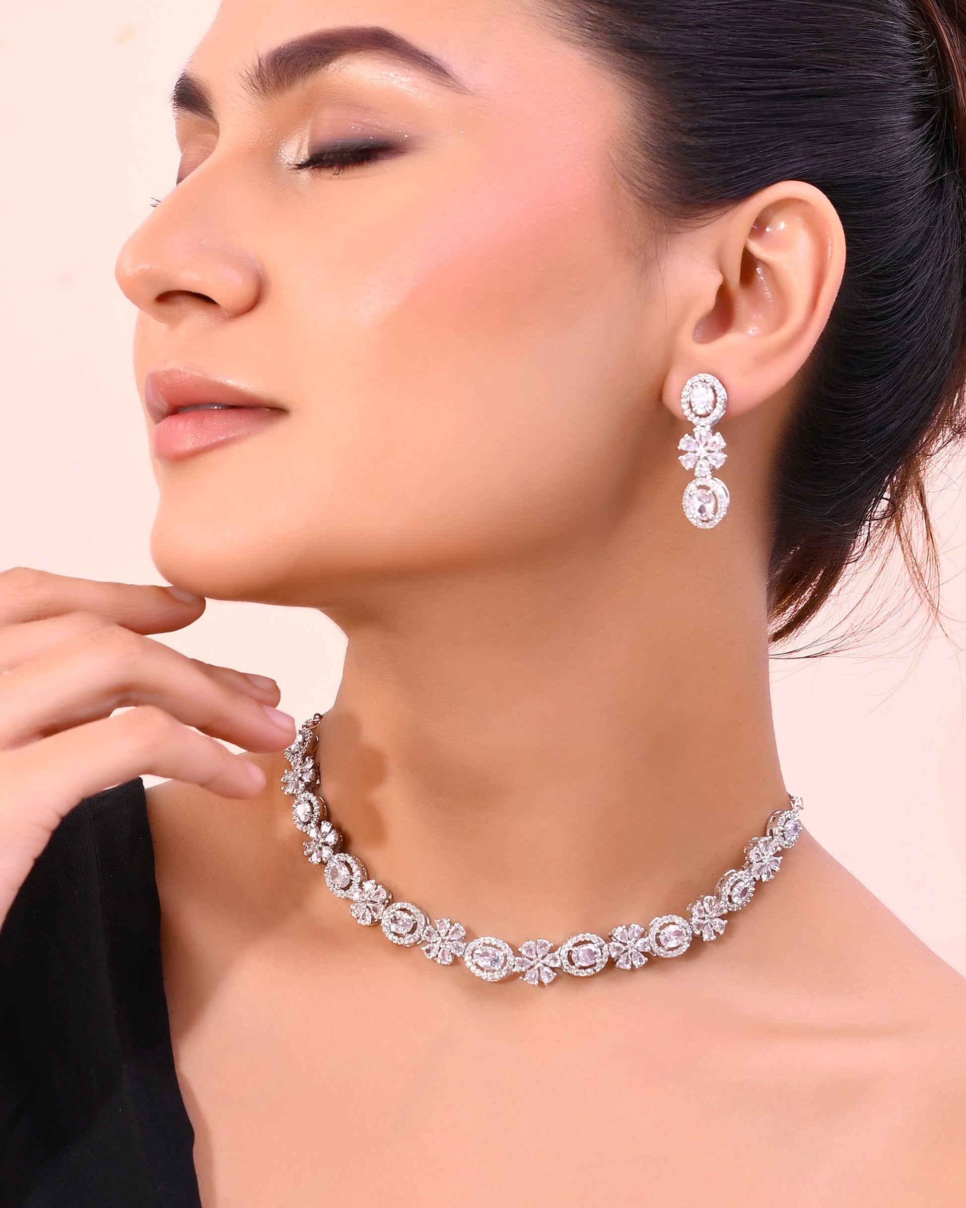 VOJ Silver-Plated AD-Studded Jewellery Set VOJ (Valley Of Jewellery)