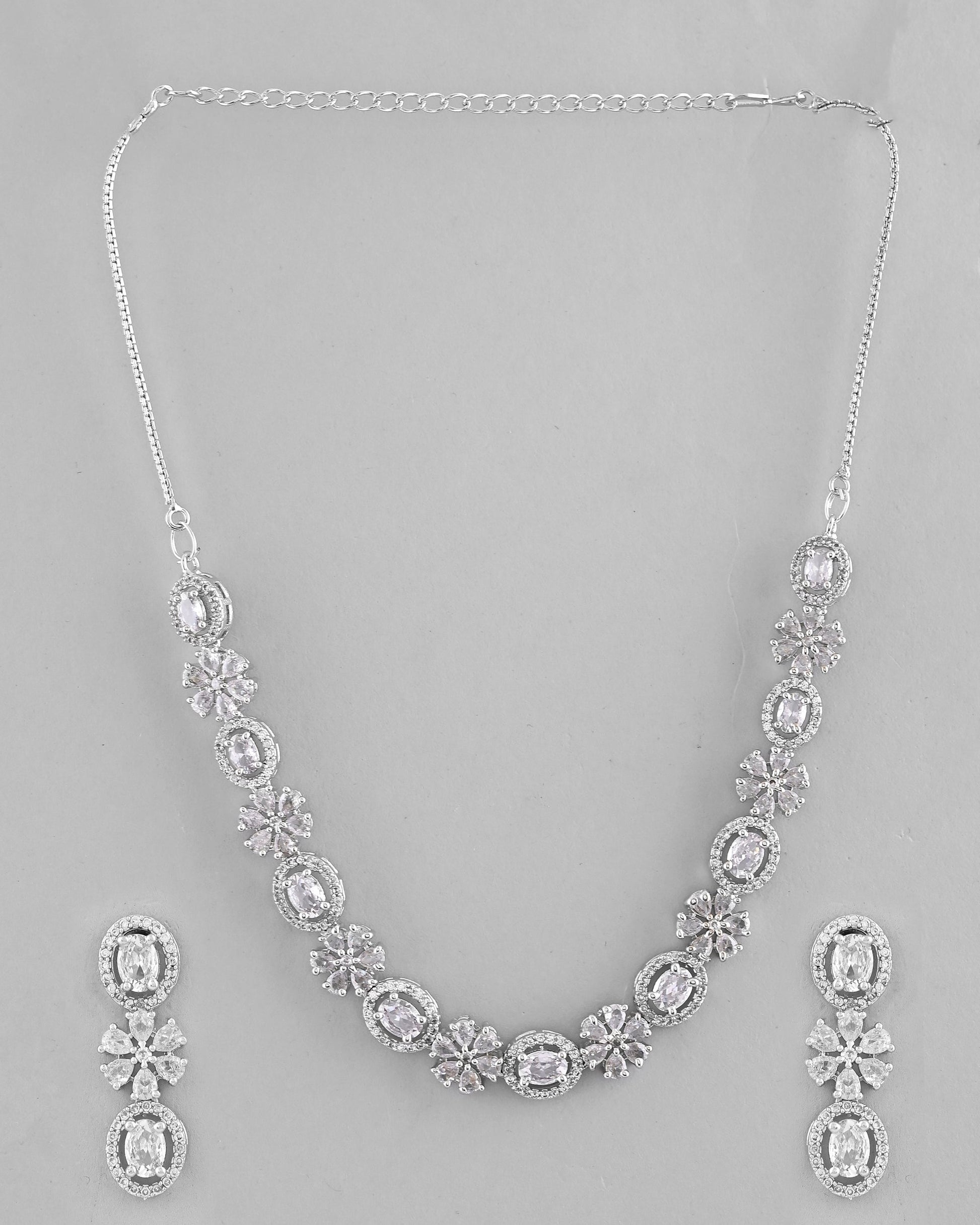 VOJ Silver-Plated AD-Studded Jewellery Set VOJ (Valley Of Jewellery)