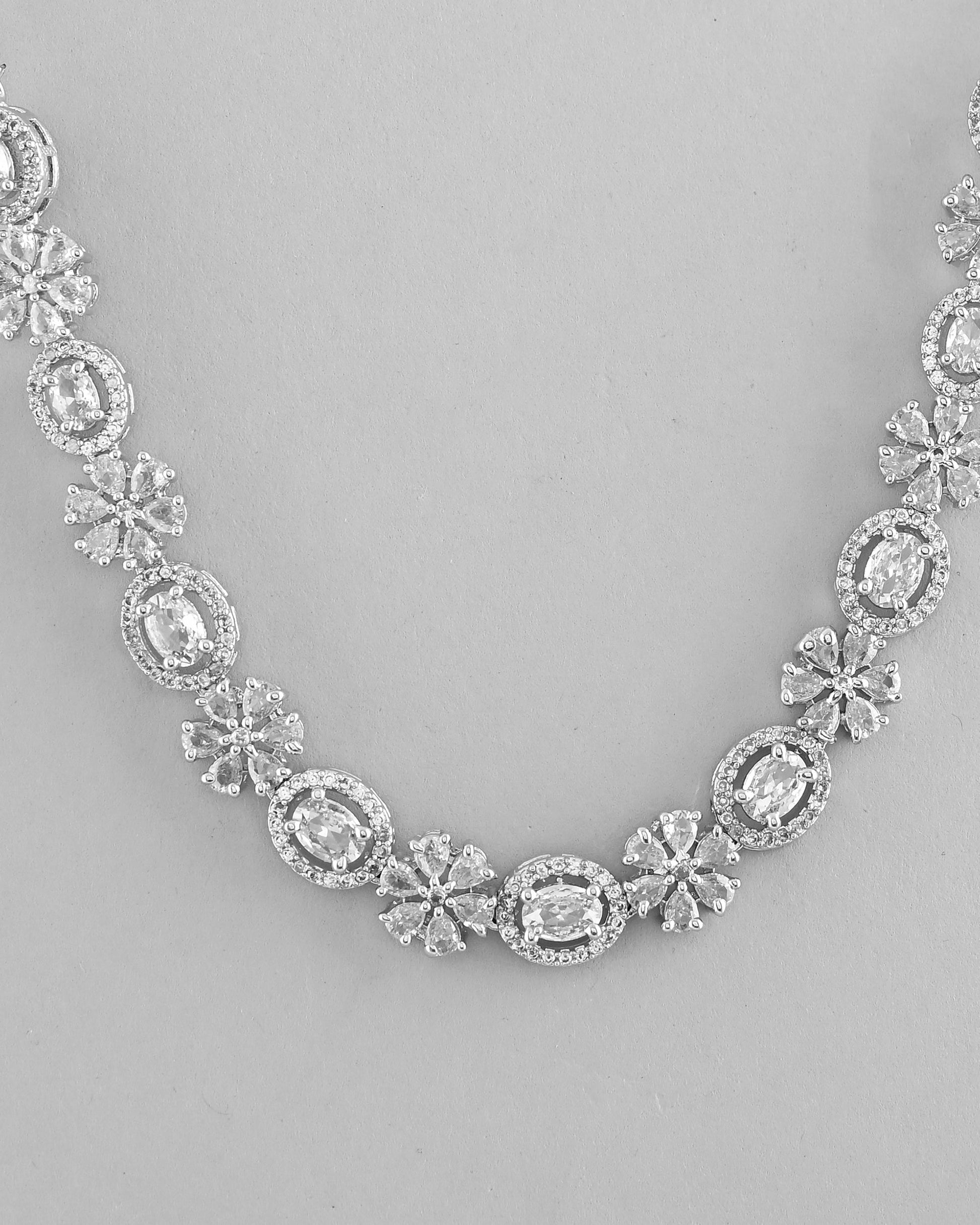 VOJ Silver-Plated AD-Studded Jewellery Set VOJ (Valley Of Jewellery)