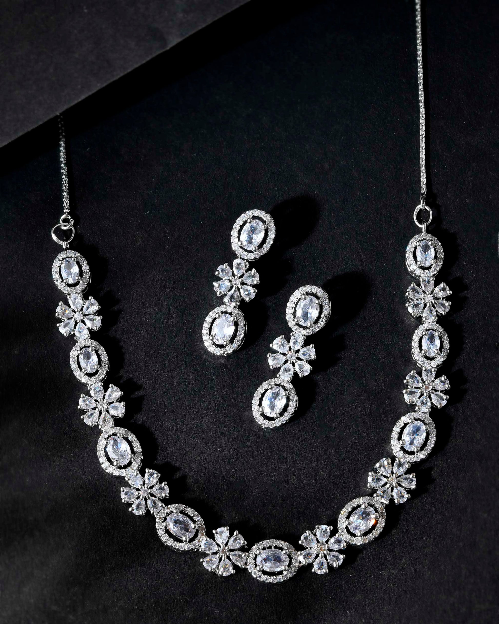 VOJ Silver-Plated AD-Studded Jewellery Set VOJ (Valley Of Jewellery)